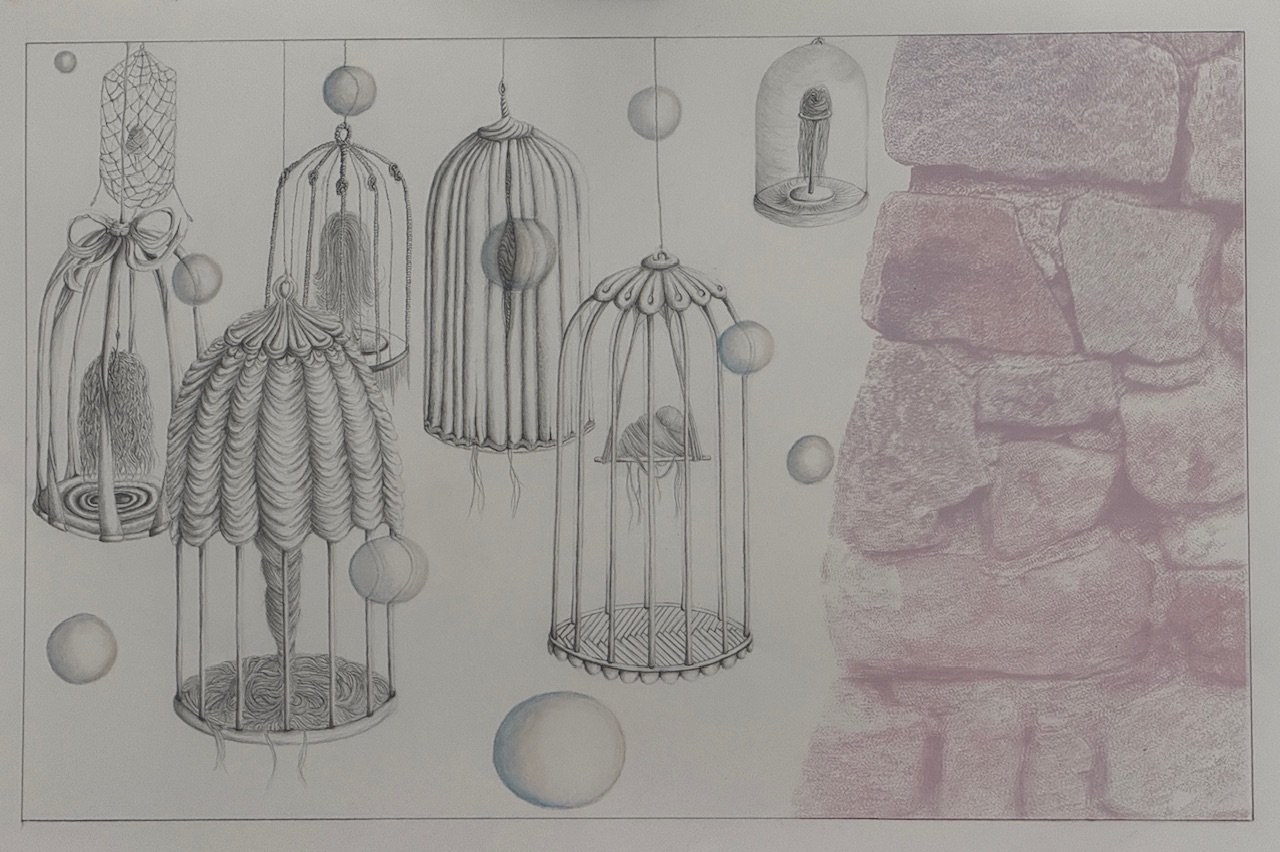‘The cages’, Pencil and screenprint