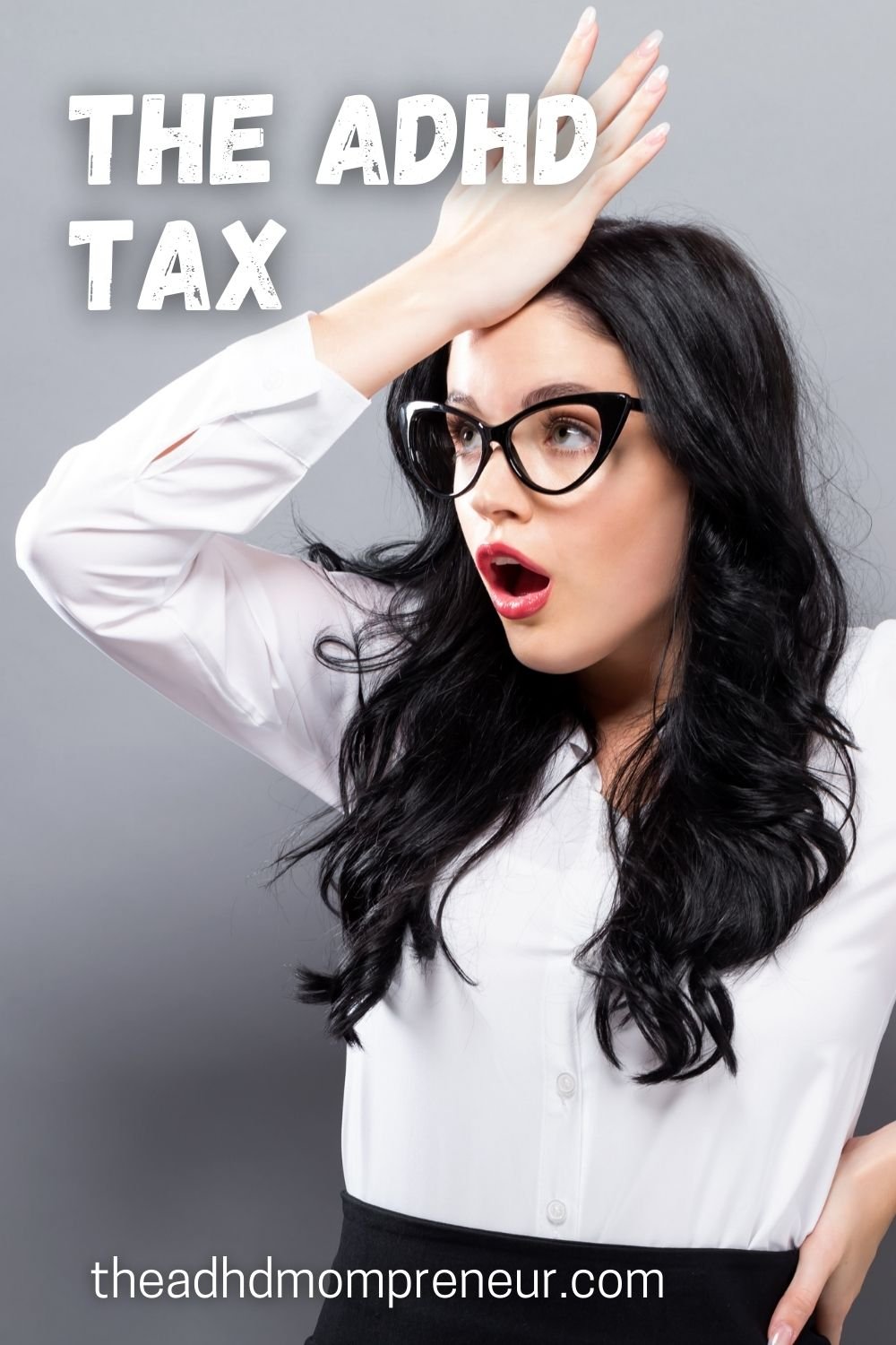 Pin of ADHD woman hitting her head because she made a mistake and paid the ADHD tax
