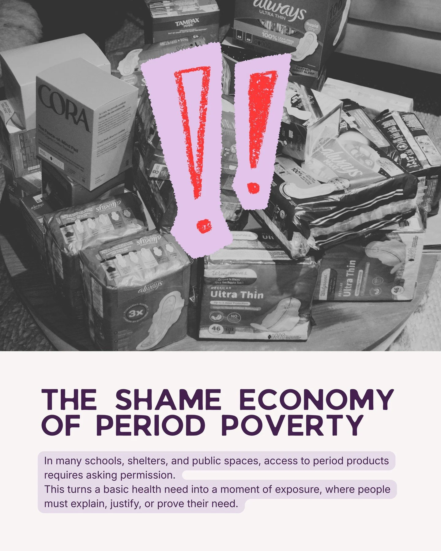 The shame economy of period poverty is created by policy decisions that make people ask, wait, and prove need. 

Menstrual equity requires universal, dignified, publicly funded access. Not conditional charity. Period!

#periodpoverty #period