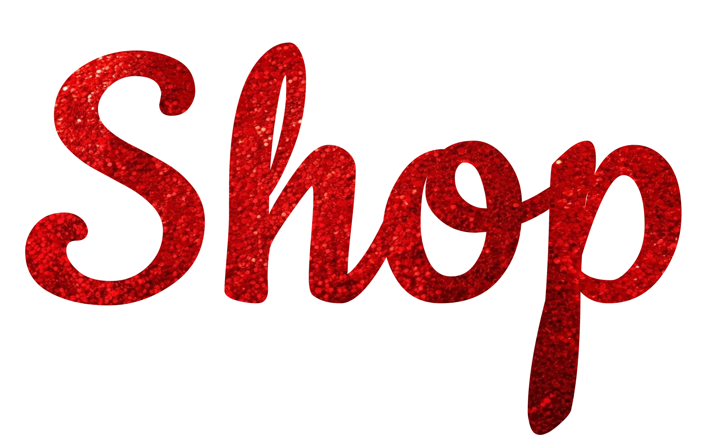 Text that reads 'Shop' in red glittery font on a black background.