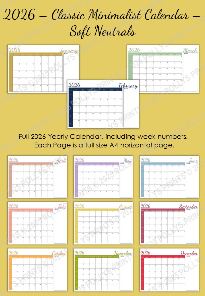 2026 Calendar - Classic Minimalist – Soft Neutrals