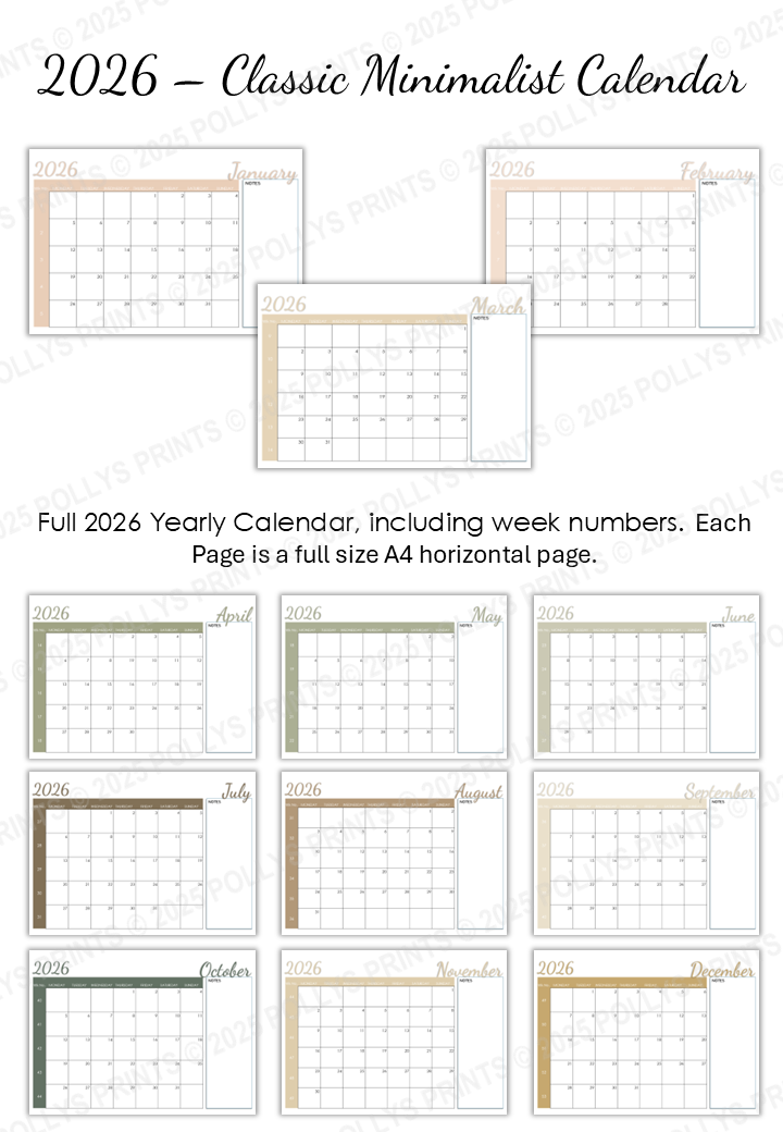 2026 Calendar - Classic Minimalist
