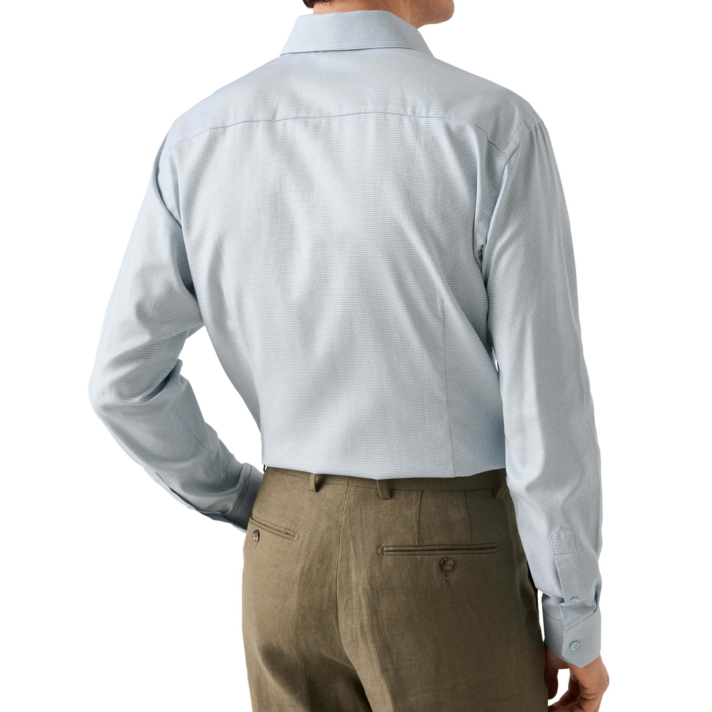 Back image of a model wearing an Eton shirt in green.