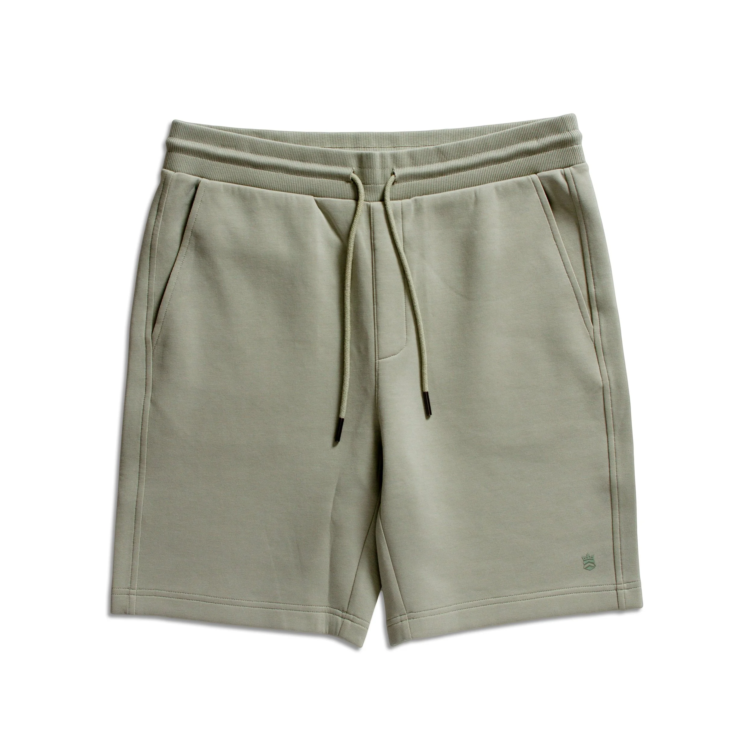 Thomas Maine designer menswear soft stretch cotton regular fit shorts in a light green colour. Front image.