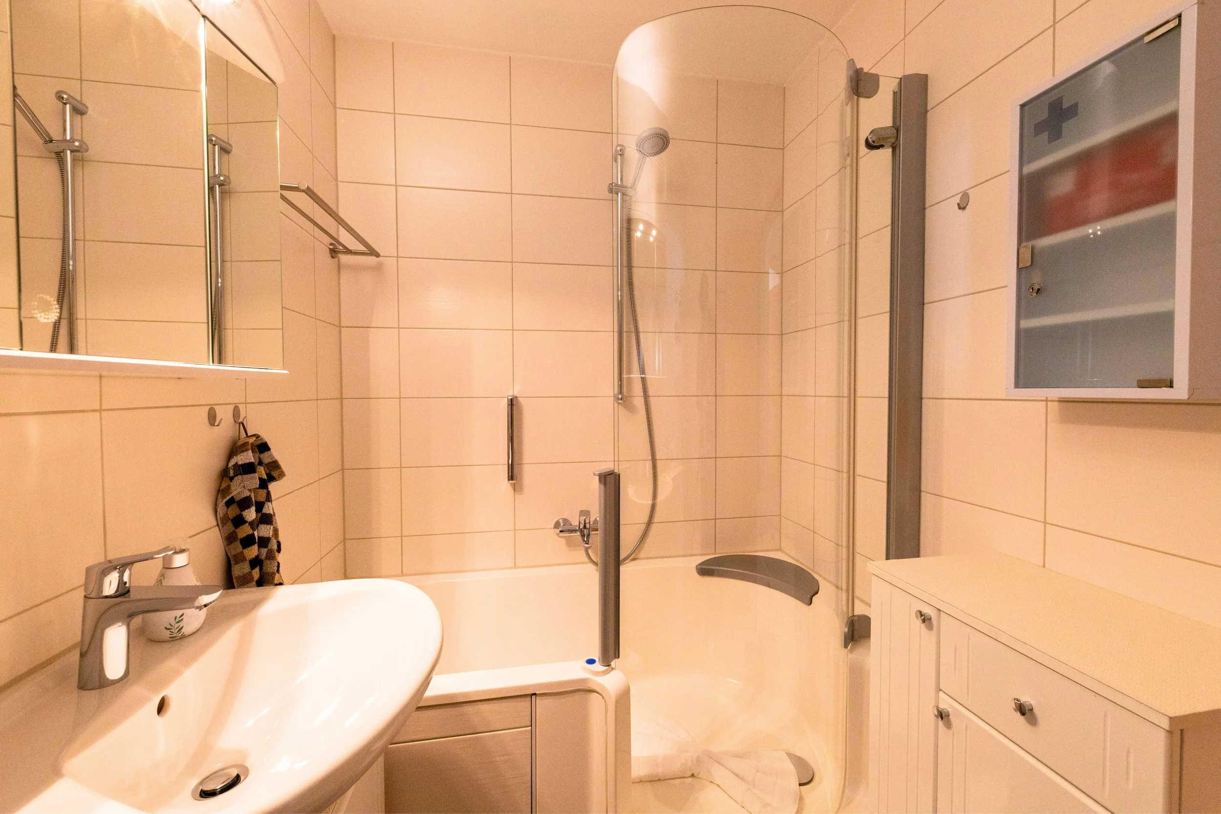 Badezimmer mit WC und begehbarer Duschbadewanne