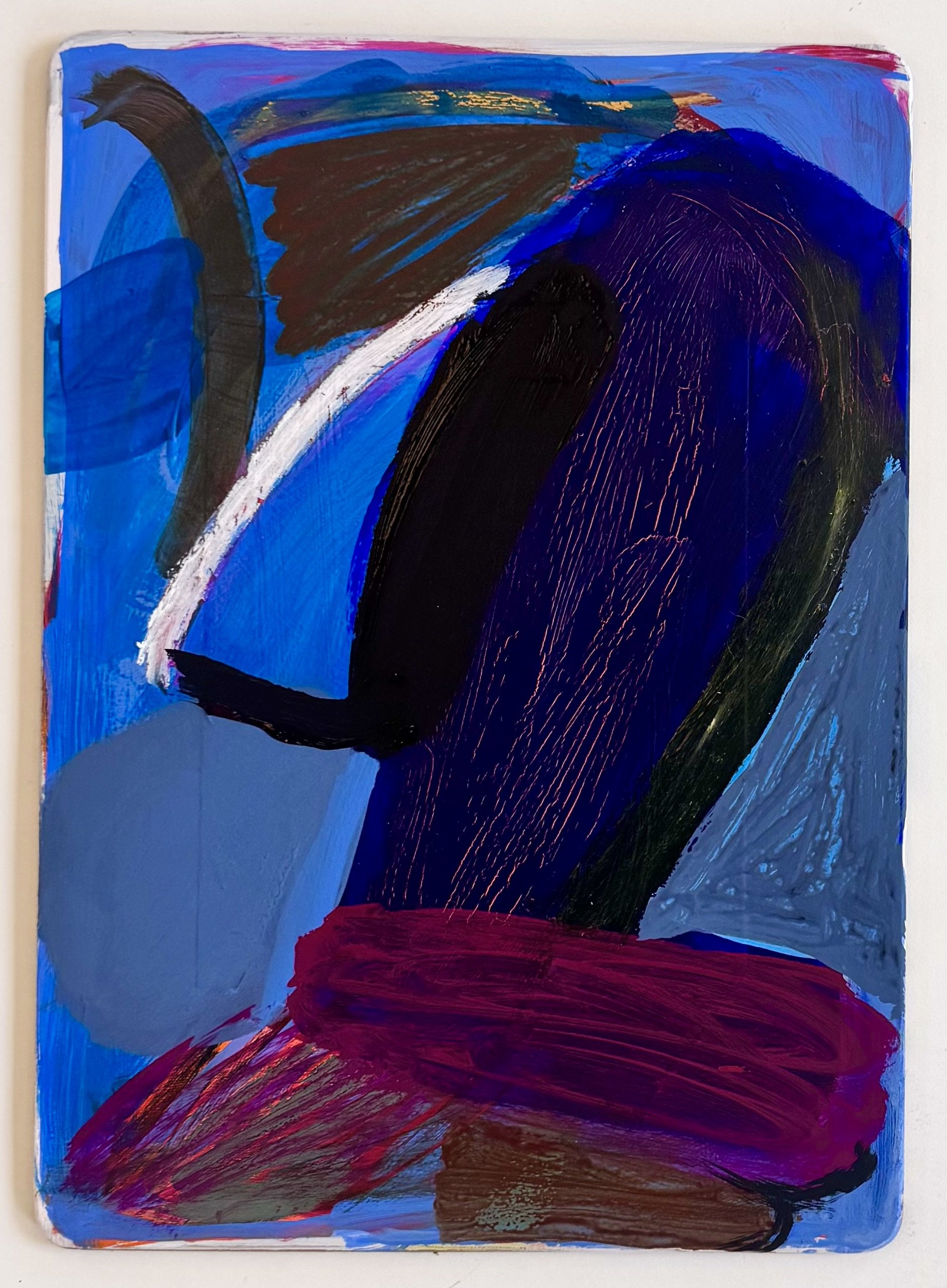 Figurine 3, 14"x10", acrylic, oil, gouache, watercolor on board, 2025