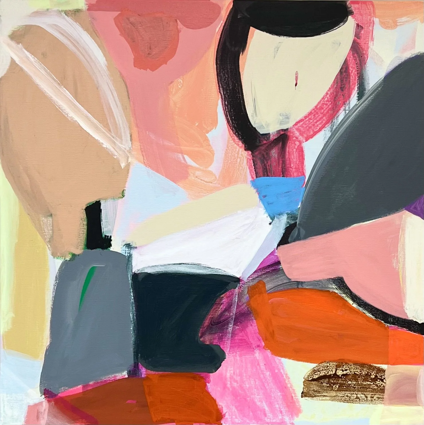 Curious Face, 30"x30", acrylic, oil on canvas, 2023, $2400
