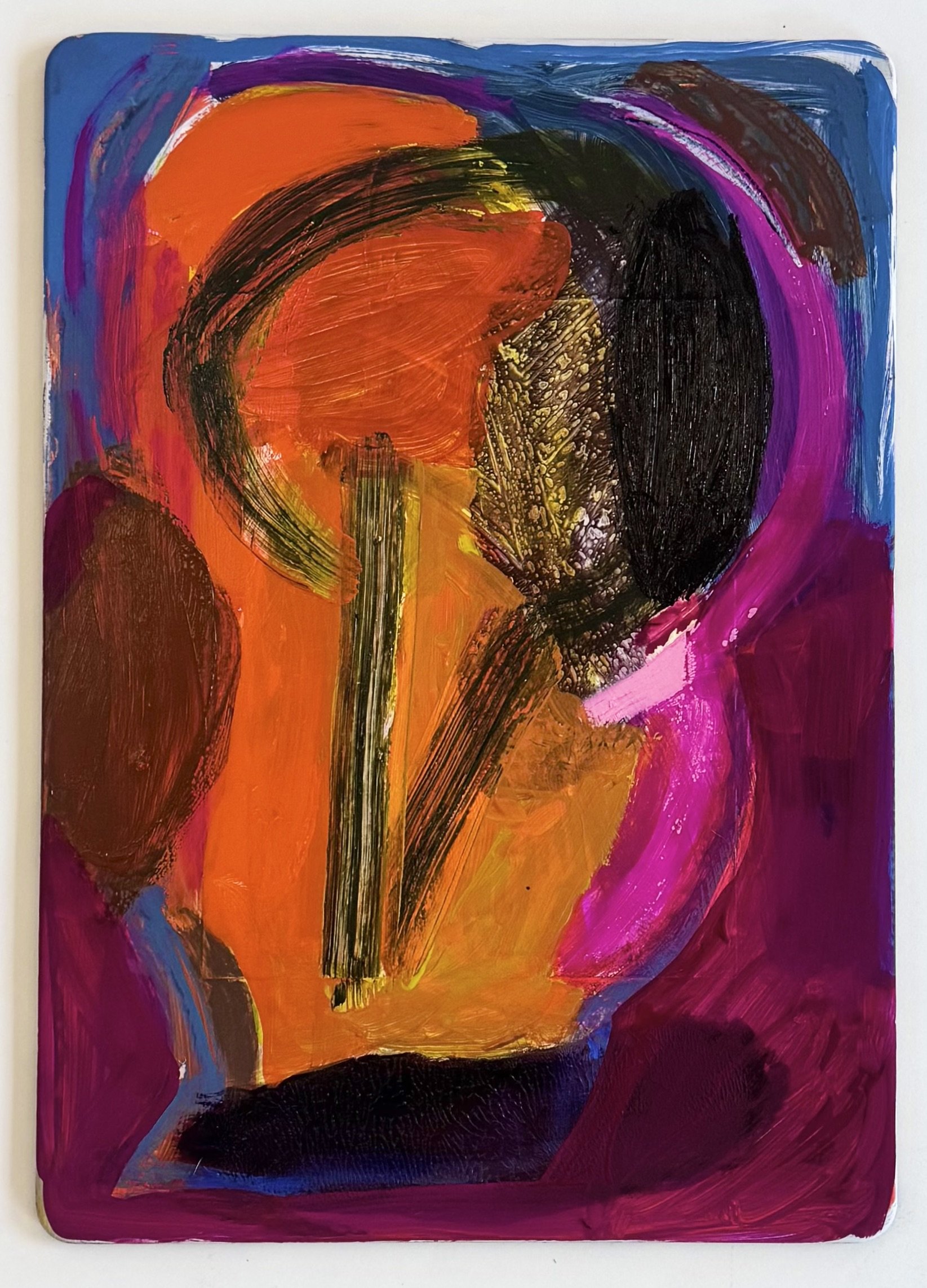 Figurine 2, 14"x10", acrylic, oil, gouache, watercolor on board, 2025