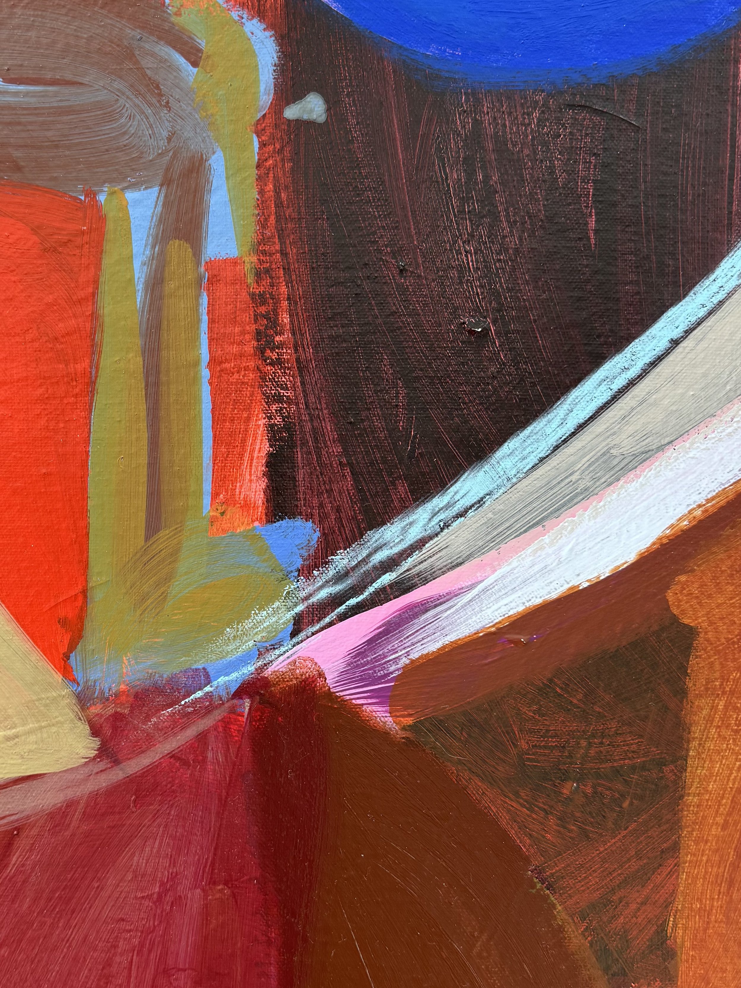Blue Eyed Mask (detail), 24"x18", acrylic, oil, gouache on canvas, 2026
