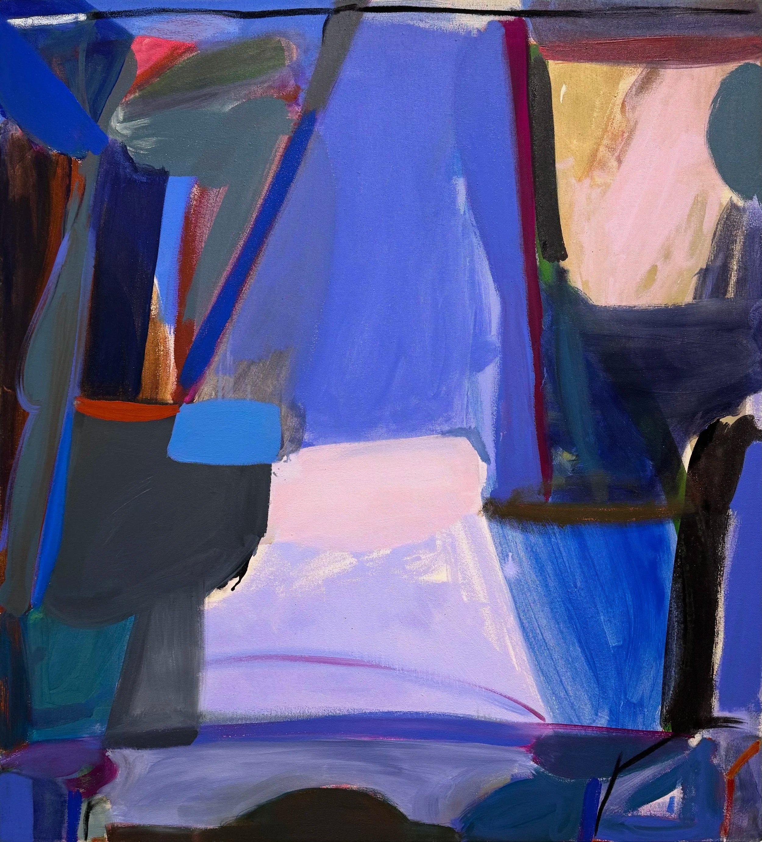 Blue Distance, 48"x42", acrylic, oil, gouache, charcoal on canvas, 2025