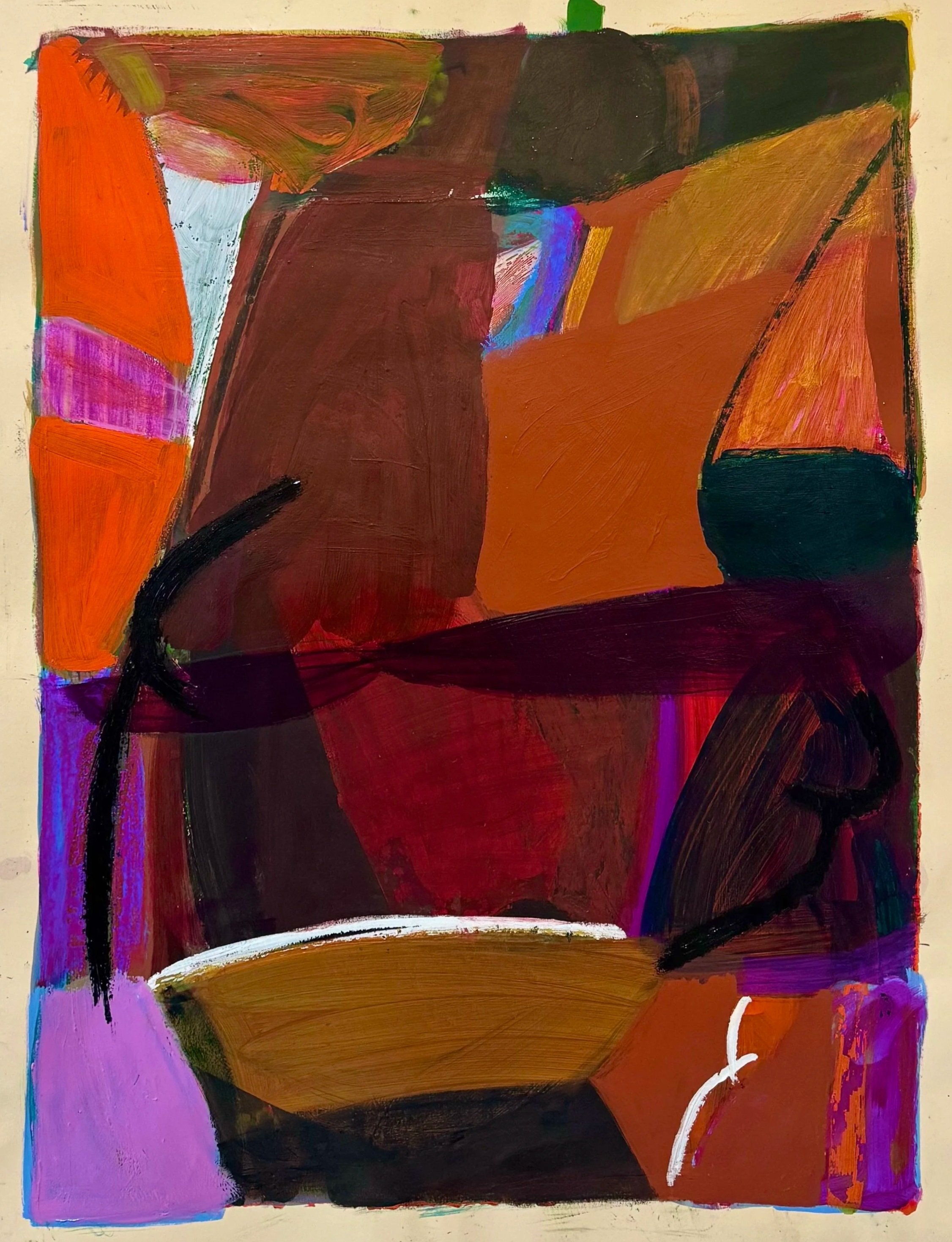 Smooth Topography, 24"x18", acrylic, oil, monotype on paper, 2025