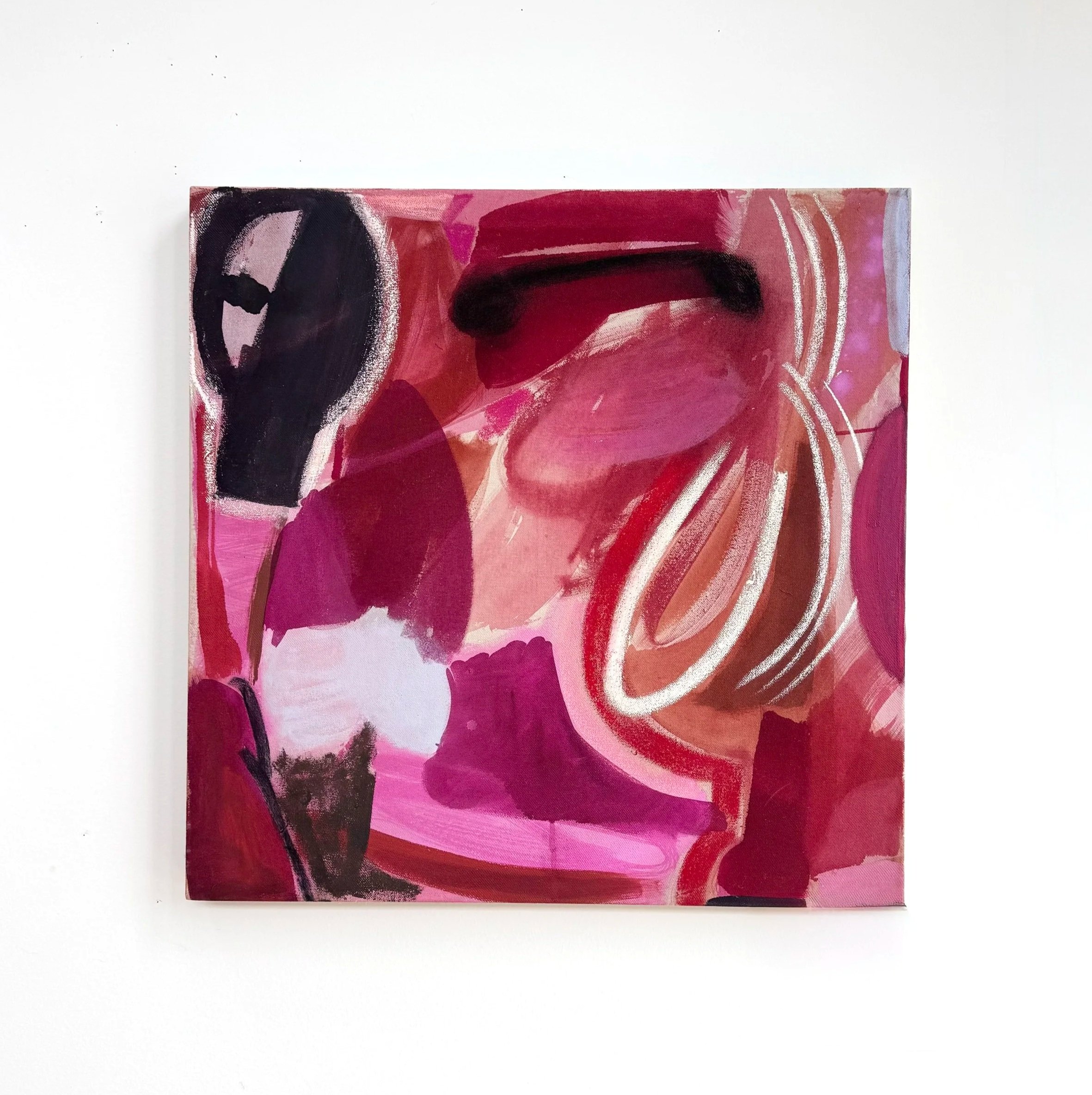 Phone Call, 28"x28", acrylic, ink, pastel, oil, gouache on linen, 2024