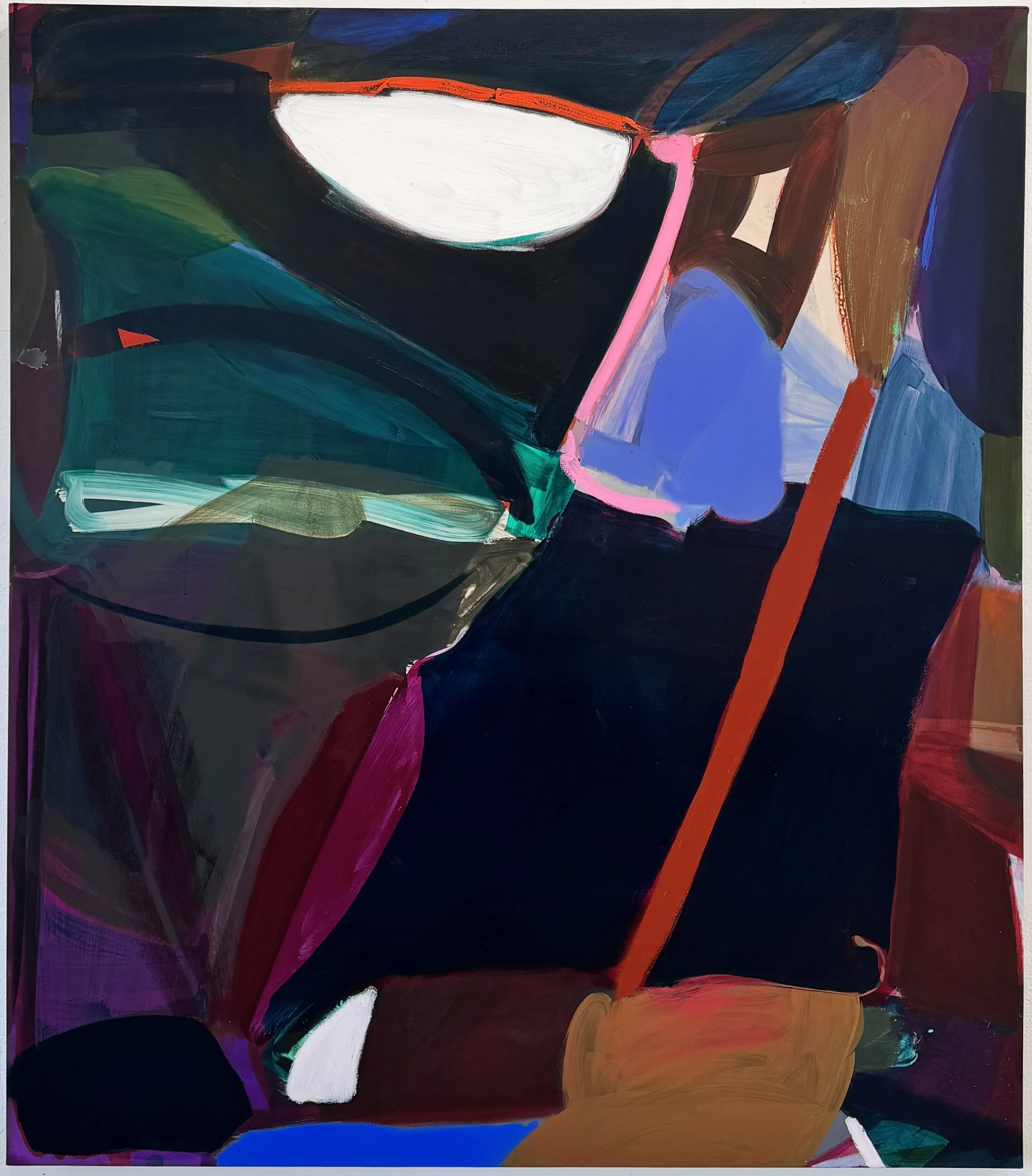 Night Guardian, 48"x42", acrylic, oil, gouache, charcoal on canvas, 2025