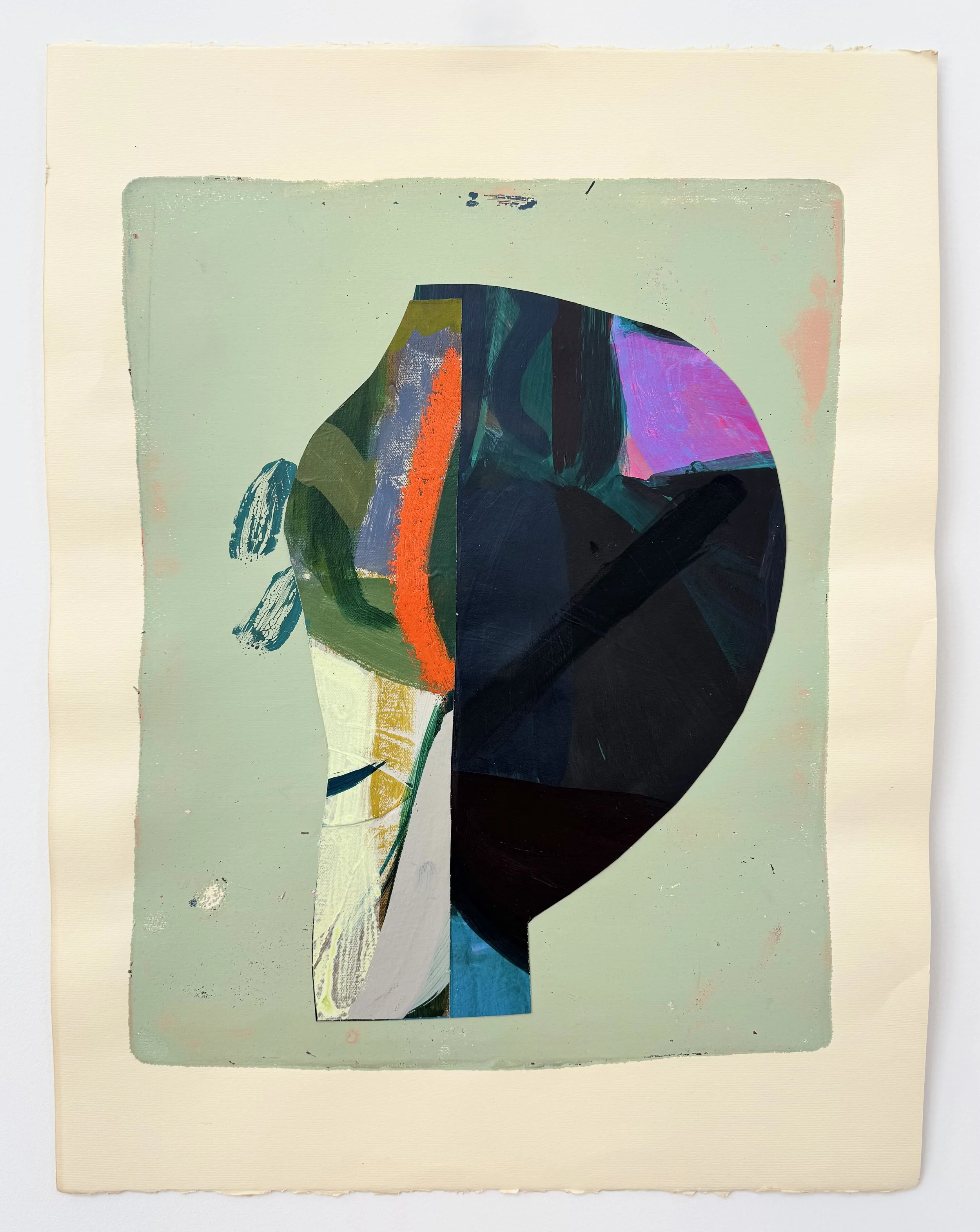 Untitled Guide 1, 20"x16", monotype and collage on paper, 2026