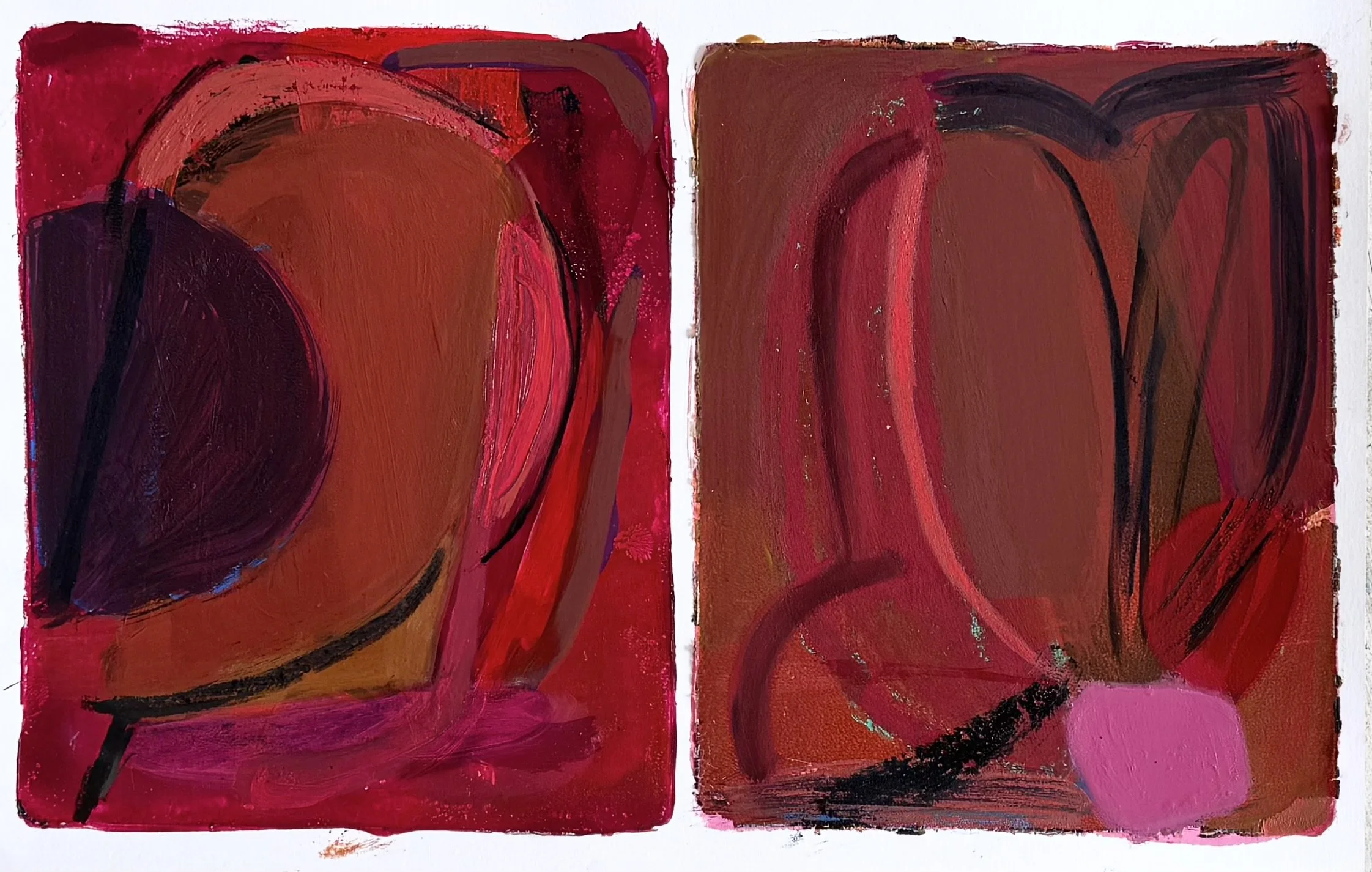 Small Guide Vessels 7, 11"x17", monotype, acrylic, oil on bristol, 2025