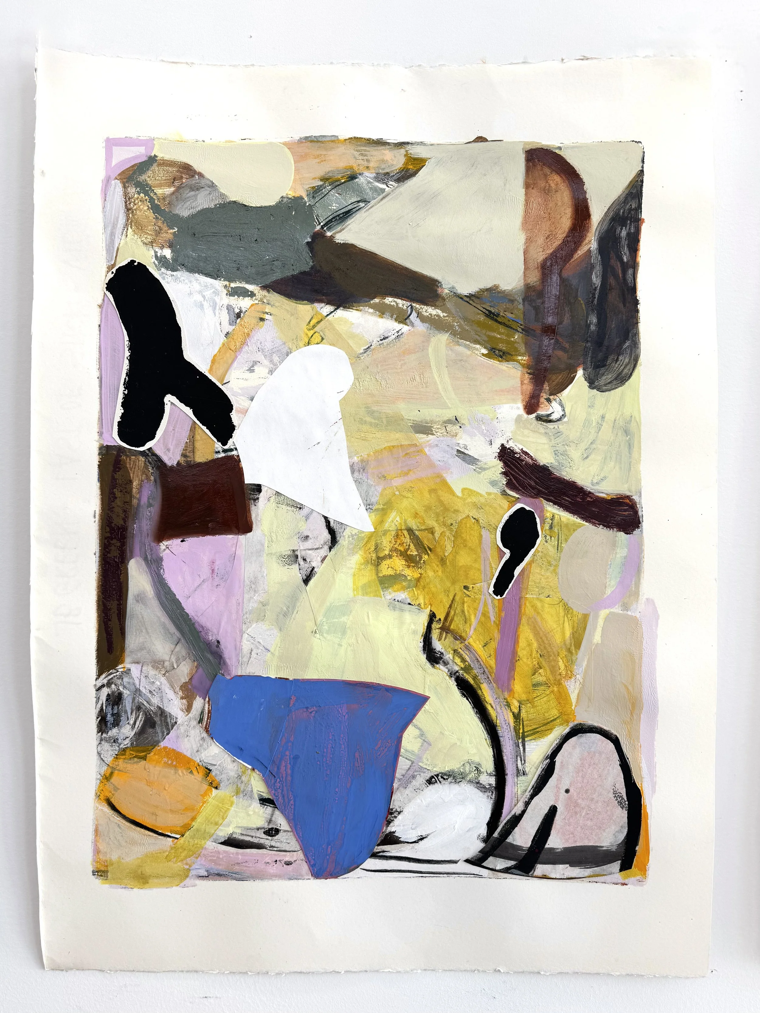 Untitled 1, 24"x18", monotype, acrylic, gouache, collage, oil on paper, 2026