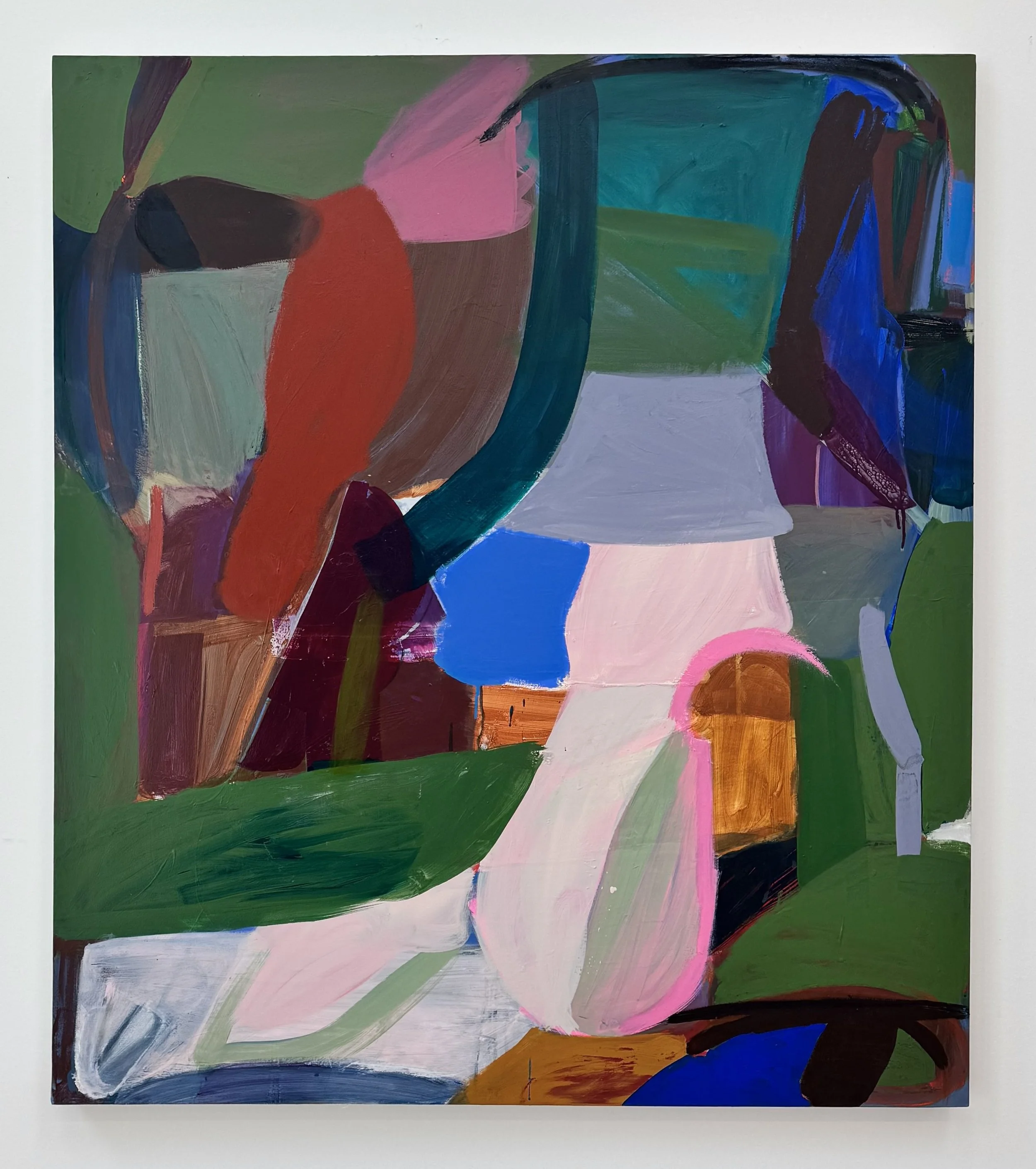 Bluebell, 48"x42", acrylic, oil, gouache, charcoal on canvas, 2026 // on view in the group exhibition The Shape of Color, at Ravenwood, upstate NY, thru spring and summer season
