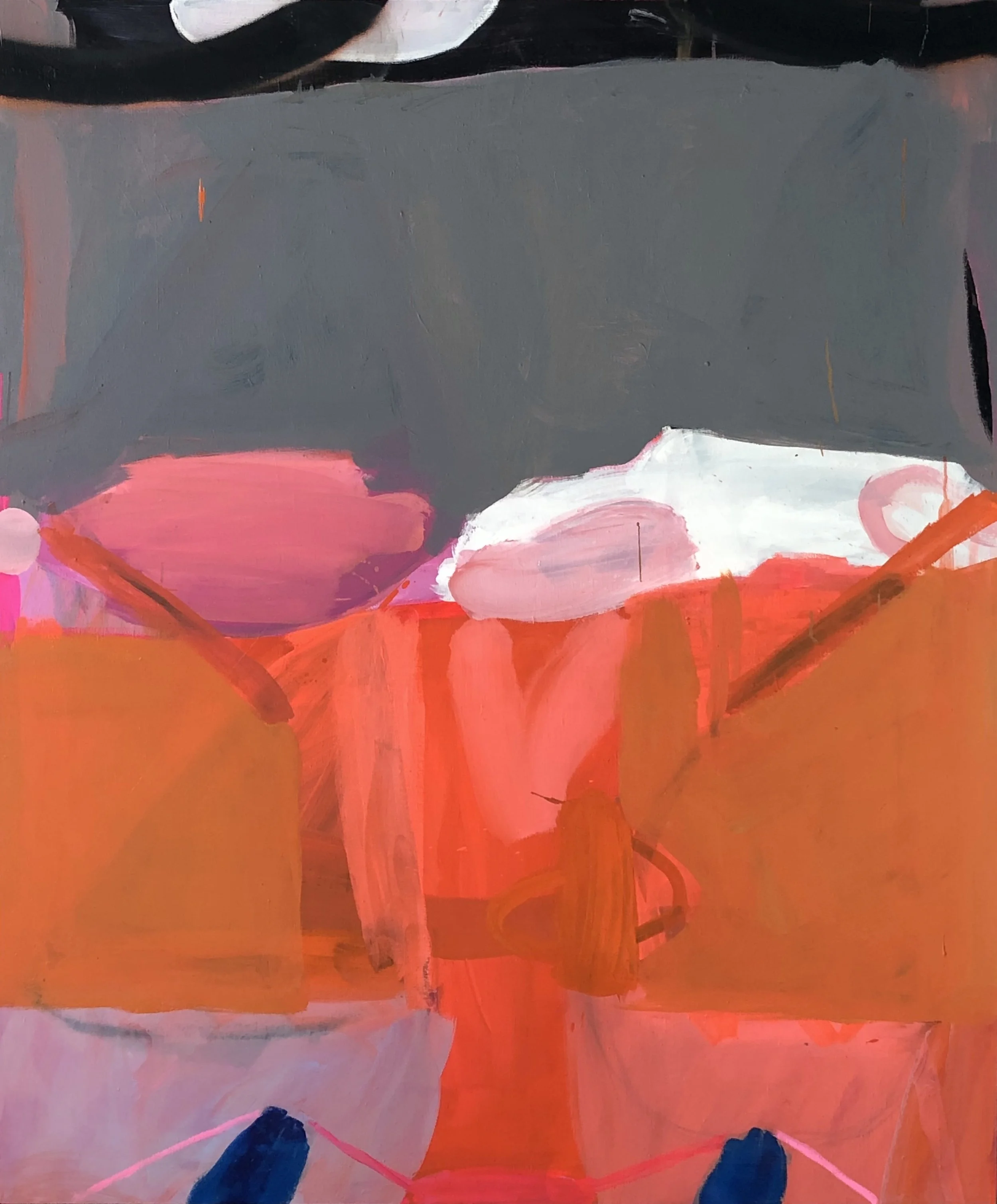 Persimmon Canyon, 64"x50", acrylic, spray paint, paint stick on linen, 2019