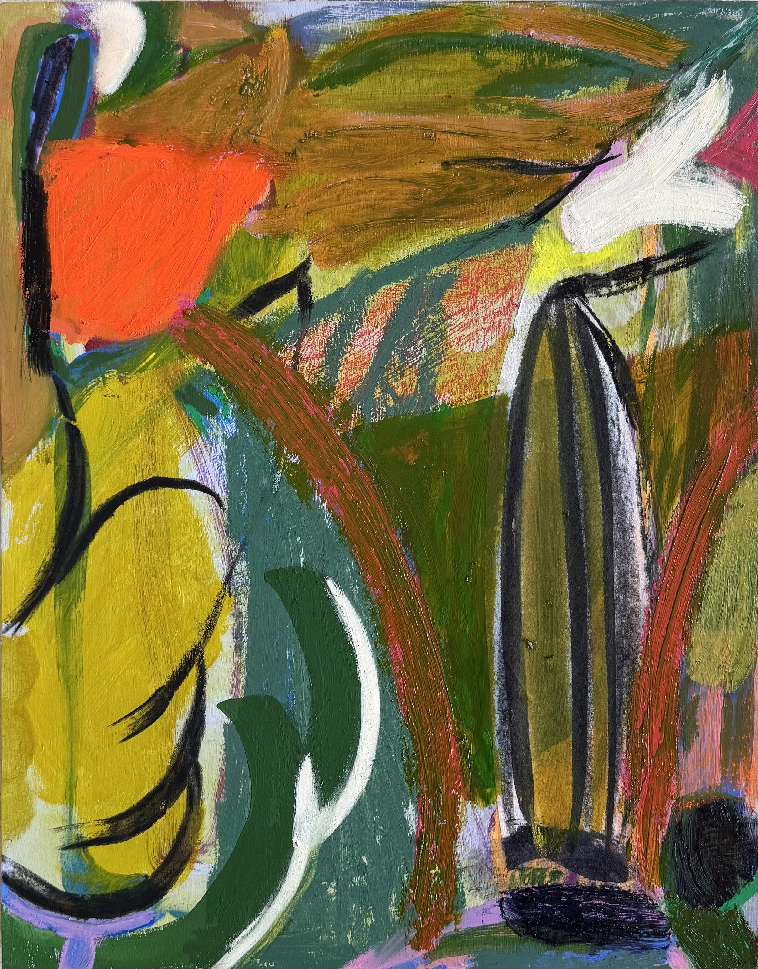 What A Little Garden, 17"x14", acrylic, oil, pastel, gouache, collage, charcoal on panel, 2025