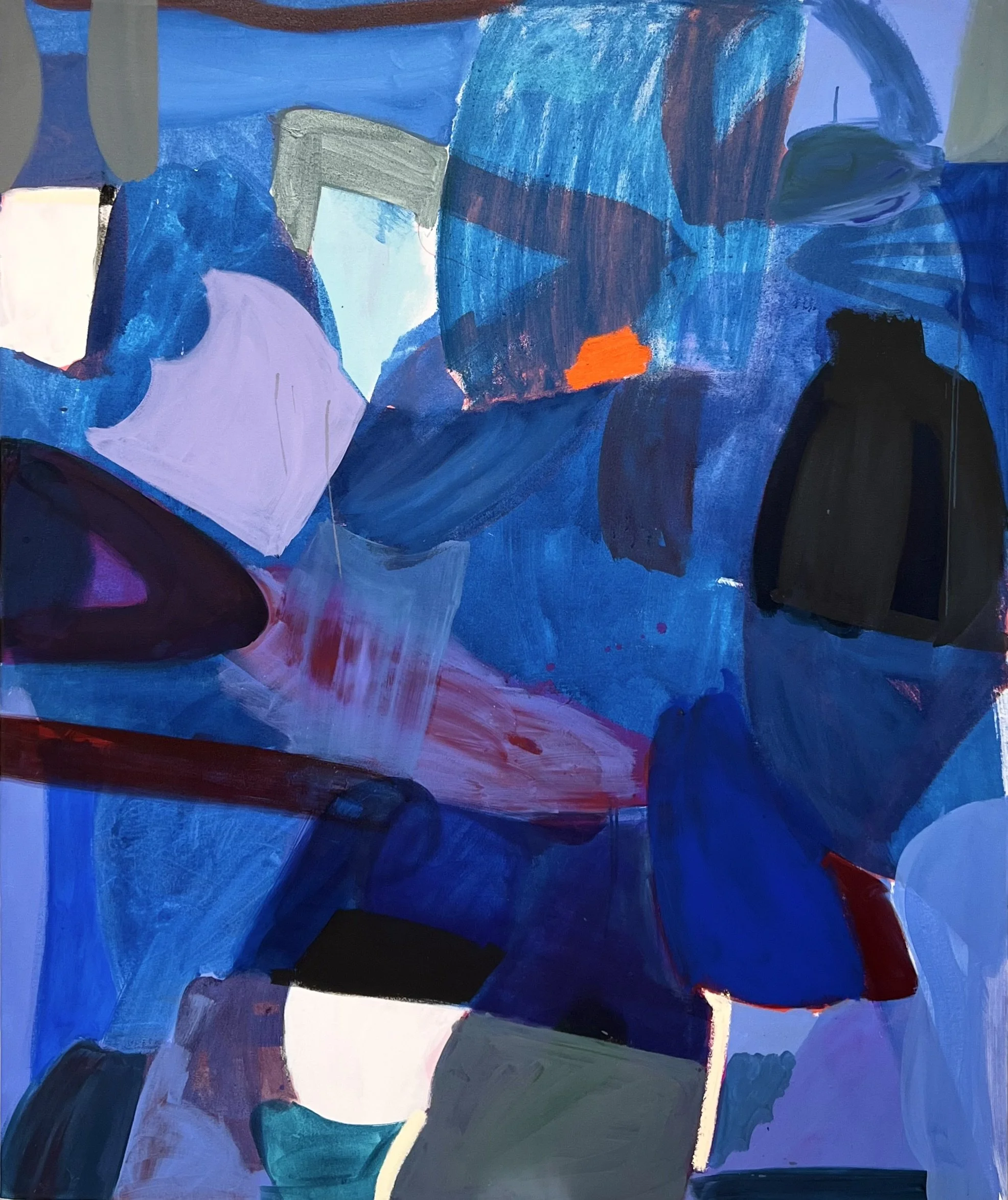 Blue Tumble, 60"x50", acrylic, oil, tempera on canvas, 2024