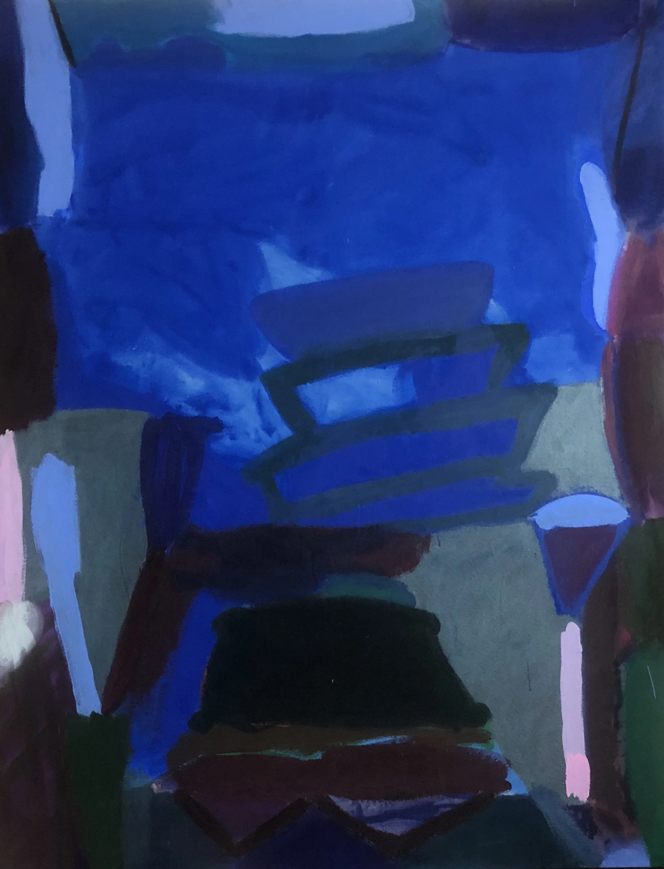 Swooping Rooftop (Nighthawks), 64"x49", acrylic, paint stick, spray paint, charcoal on canvas, 2019