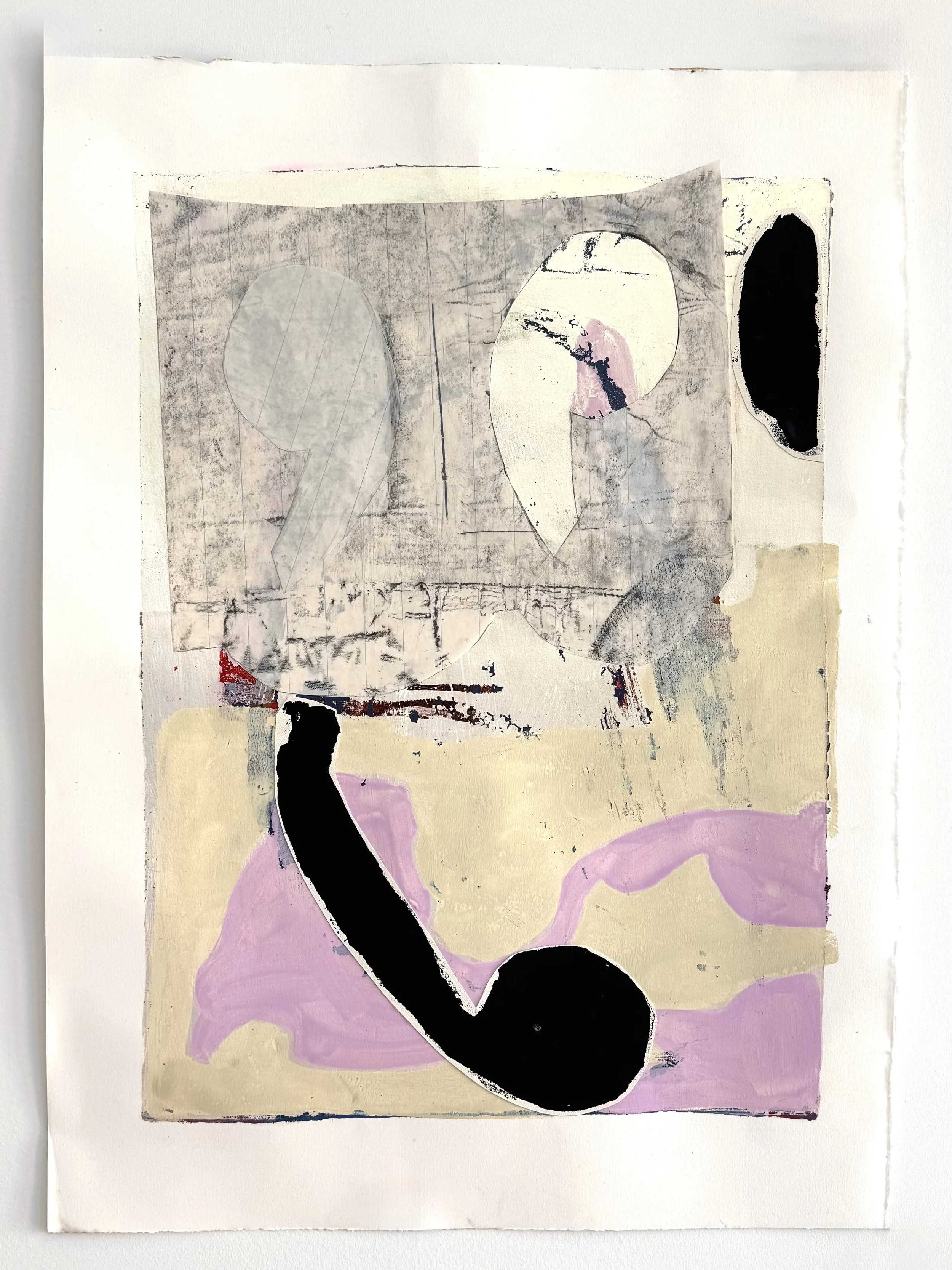 Untitled 2, 24:x18", acrylic, gouache, monotype, collage, graphite on paper, 2026