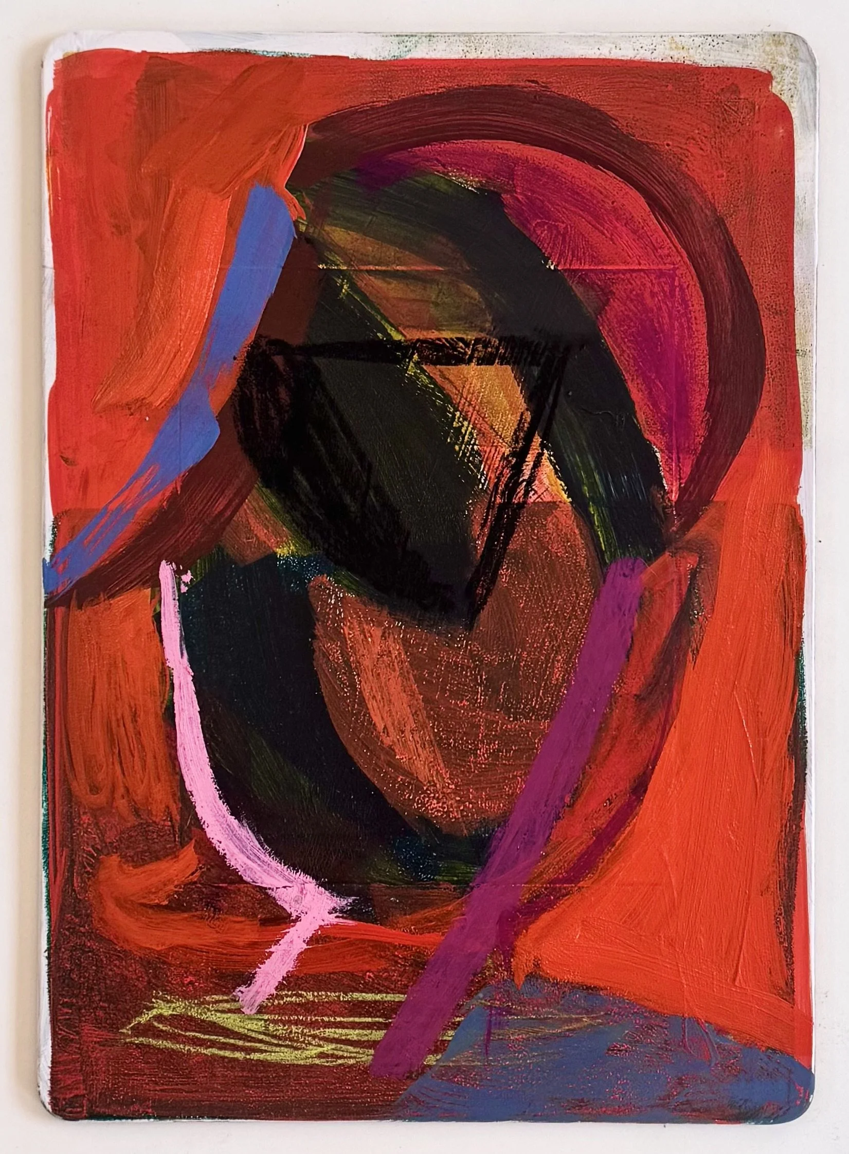 Figurine 1, 14"x10", acrylic, oil, gouache, pastel on board, 2025