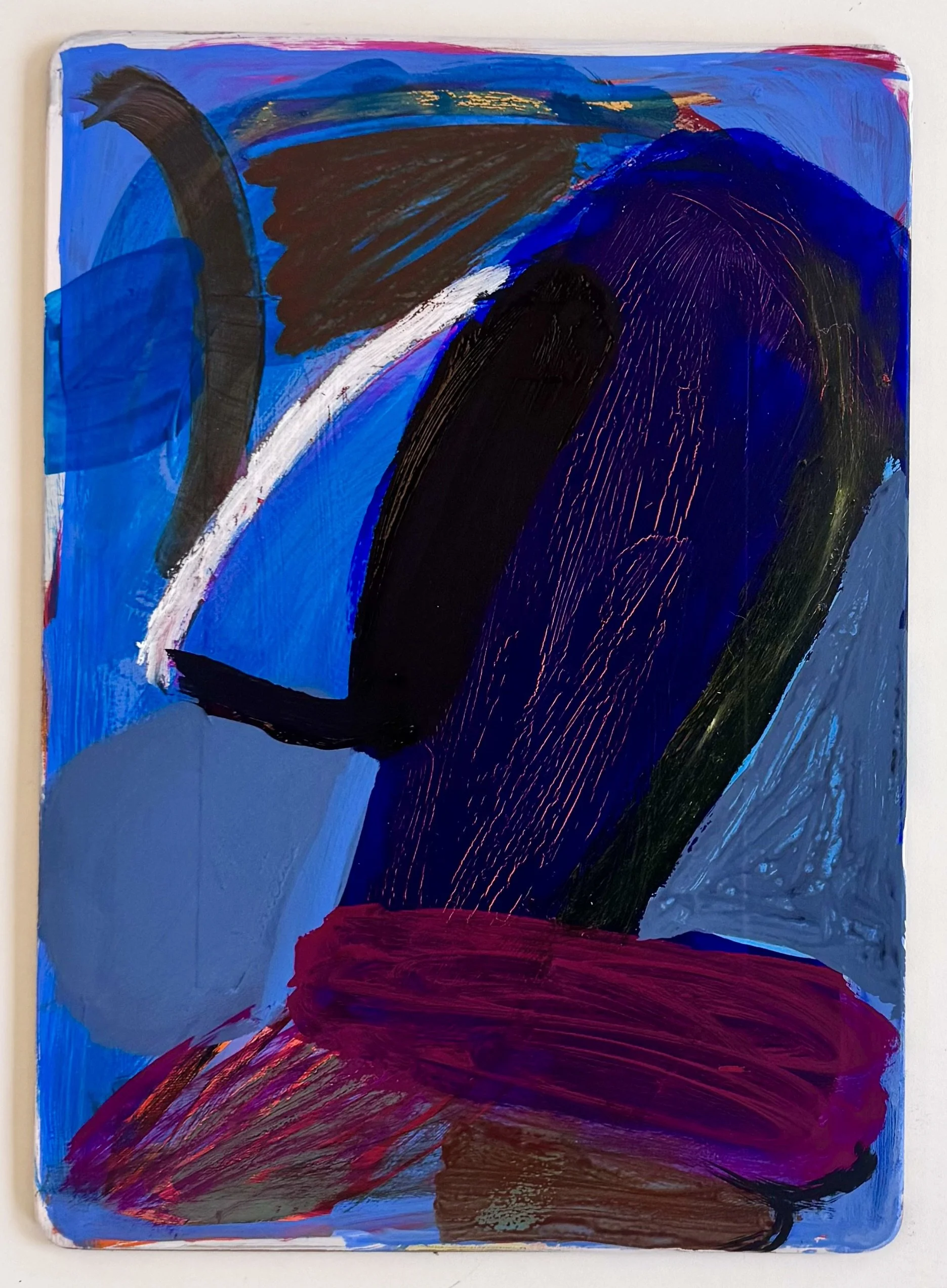 Figurine 3, 14"x10", acrylic, oil, gouache, watercolor on board, 2025
