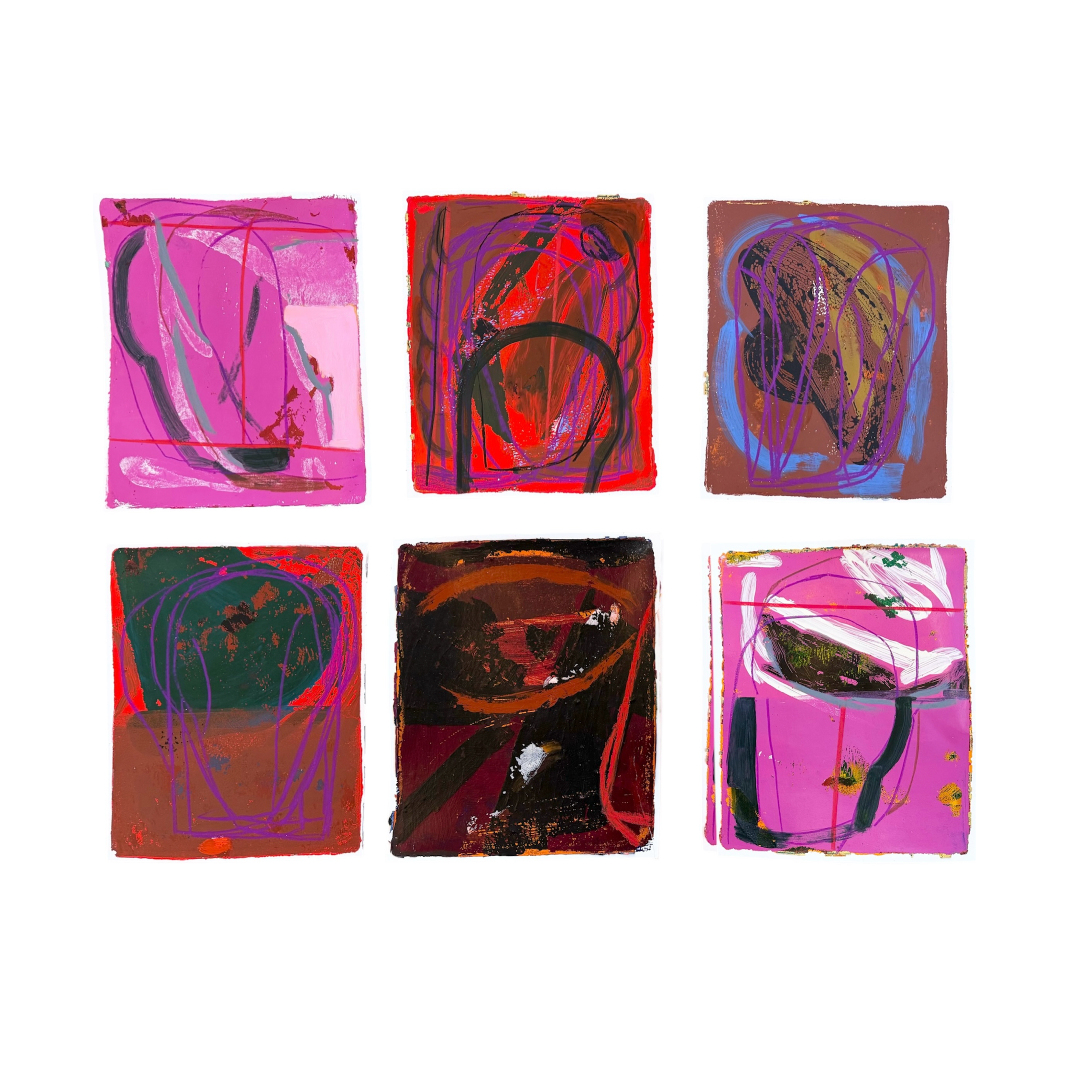 Small monotypes on paper, 10"x8" each, 2026