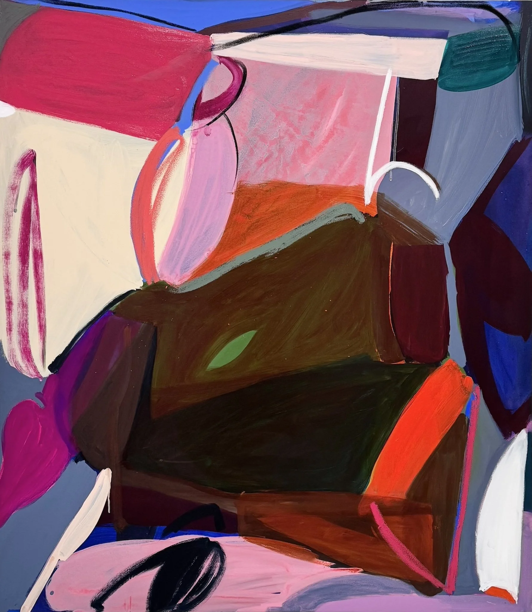 Planar Party, 48"x42", acrylic, oil, gouache, charcoal on canvas, 2025