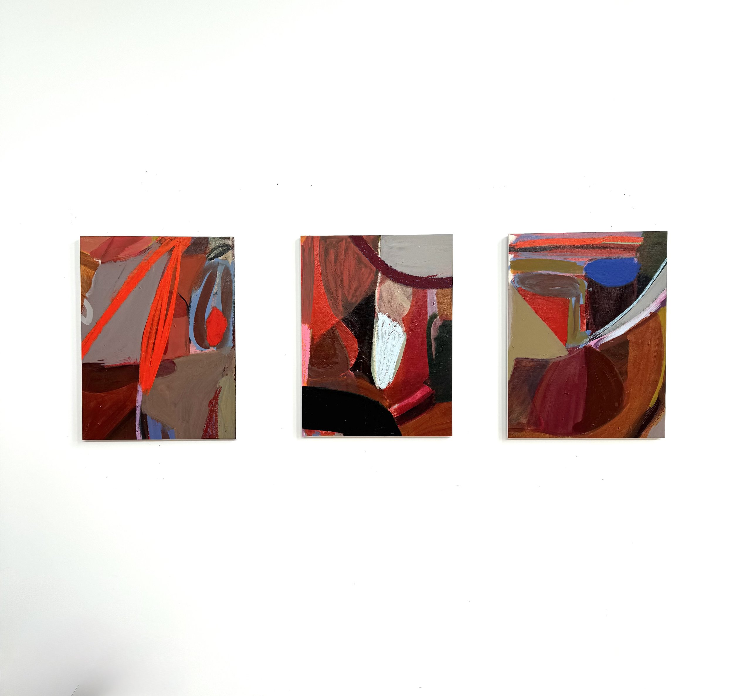 Desert Stalk, Silhouettes, Blue Eyed Mask, 24"x18" each, acrylic, oil, gouache on canvas, 2026