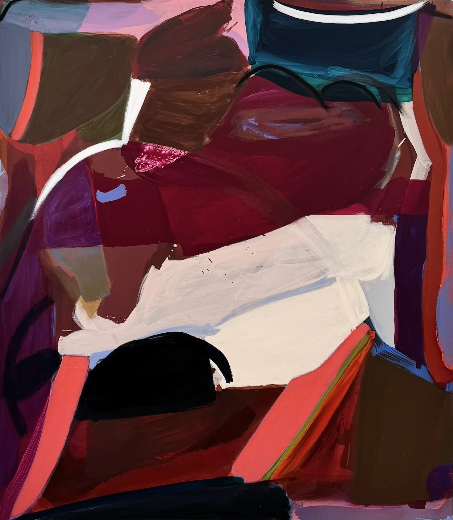 Warm Foundation, 48"x 42", acrylic, oil, charcoal on canvas, 2025