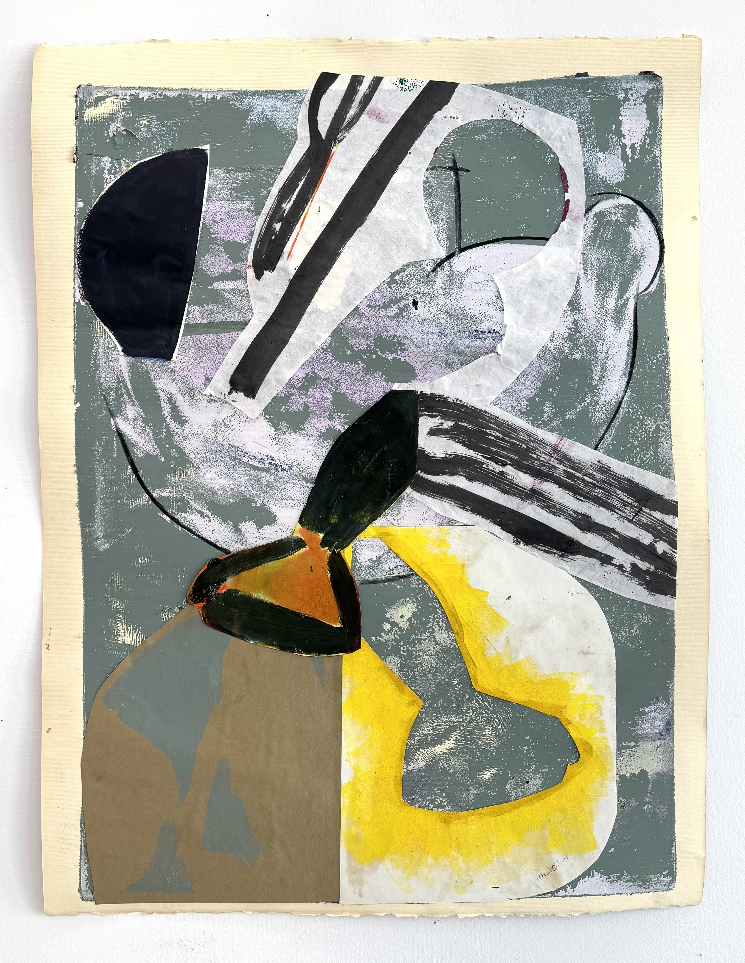 Untitled 3, 24"x18", monotype, acrylic, collage, charcoal on paper, 2026