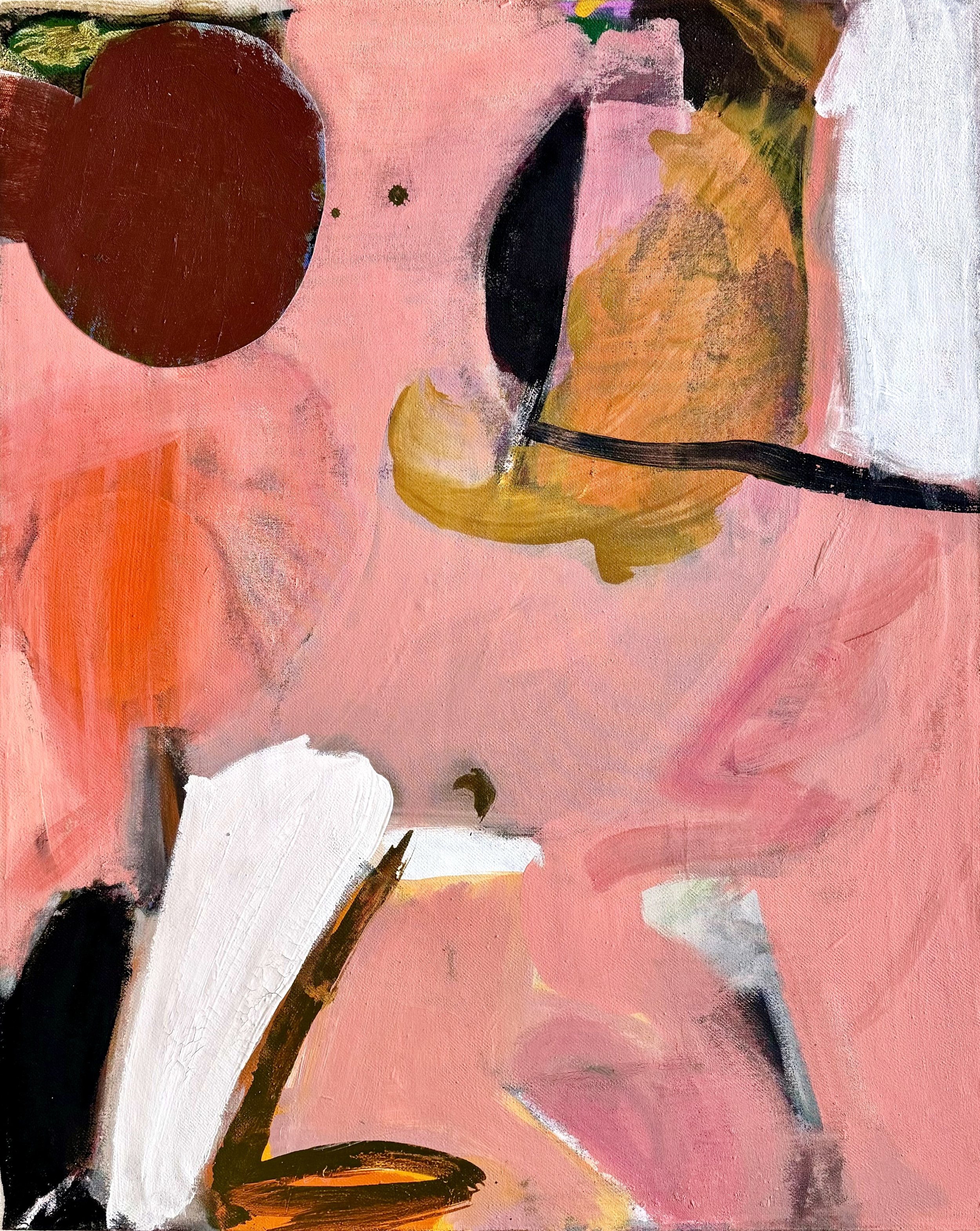 Peach Punch, 30"x24", acrylic, collage, oil, ink on linen, 2024