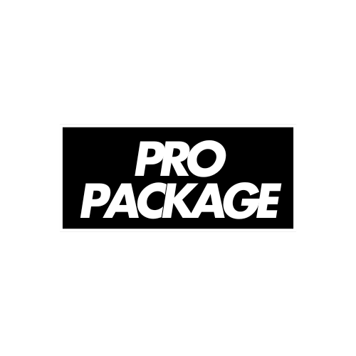 Cover page with bold text 'PRO PACKAGE' and a logo with a camera shutter icon, labeled 'Jay Visuals' at the bottom.