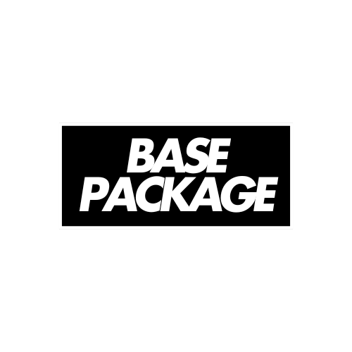Black and white cover page with large bold text reading 'BASE PACKAGE' at the top and a logo with a camera shutter icon and the text 'Jay Visuals' below.