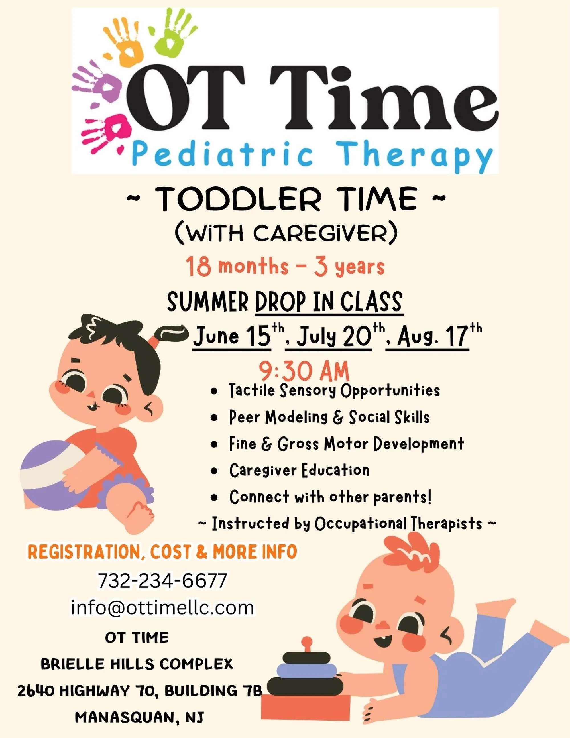 ☀️OT Time Toddler Time SUMMER Drop In Dates!! Register now!