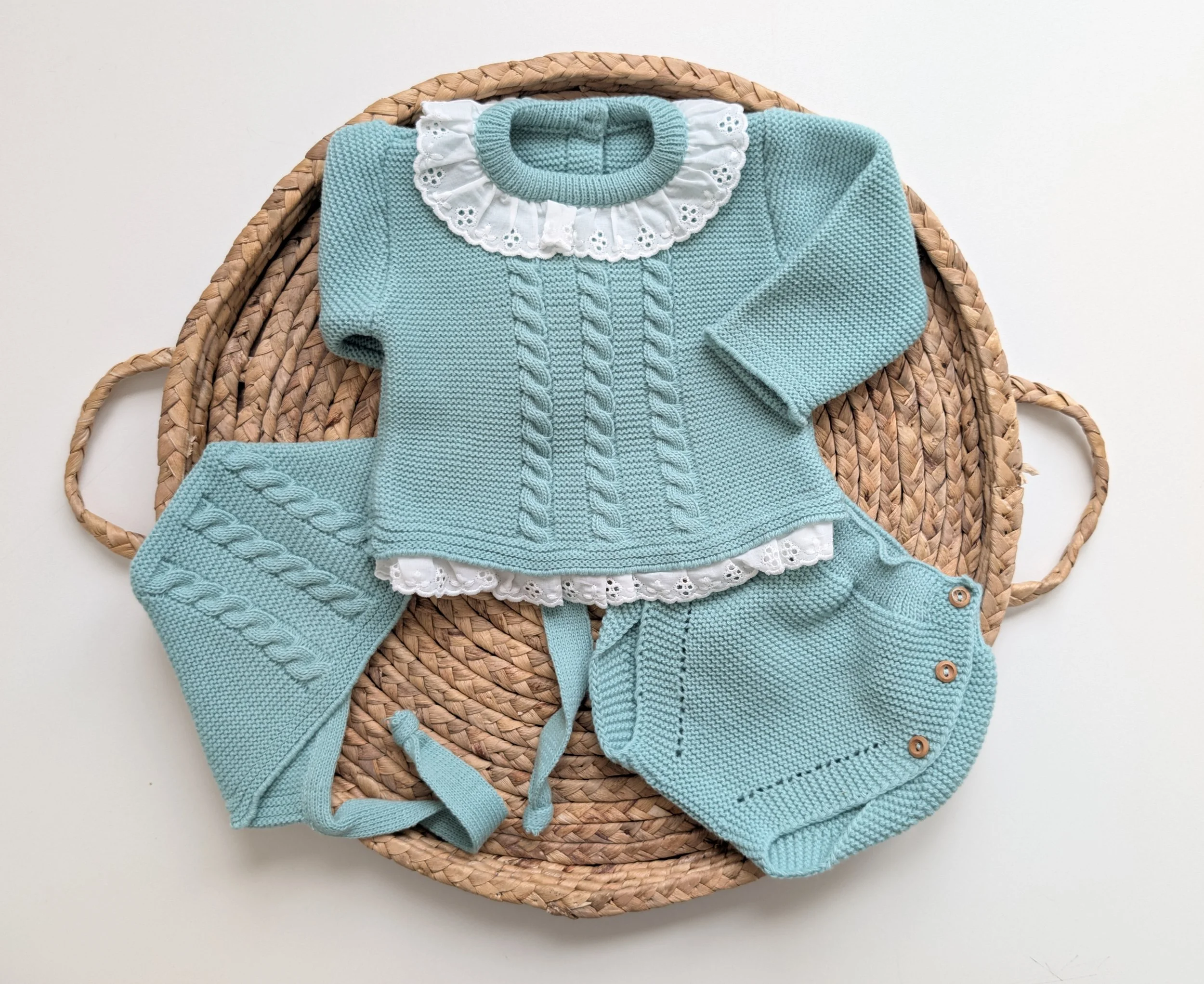 knit set mint green short with its hat