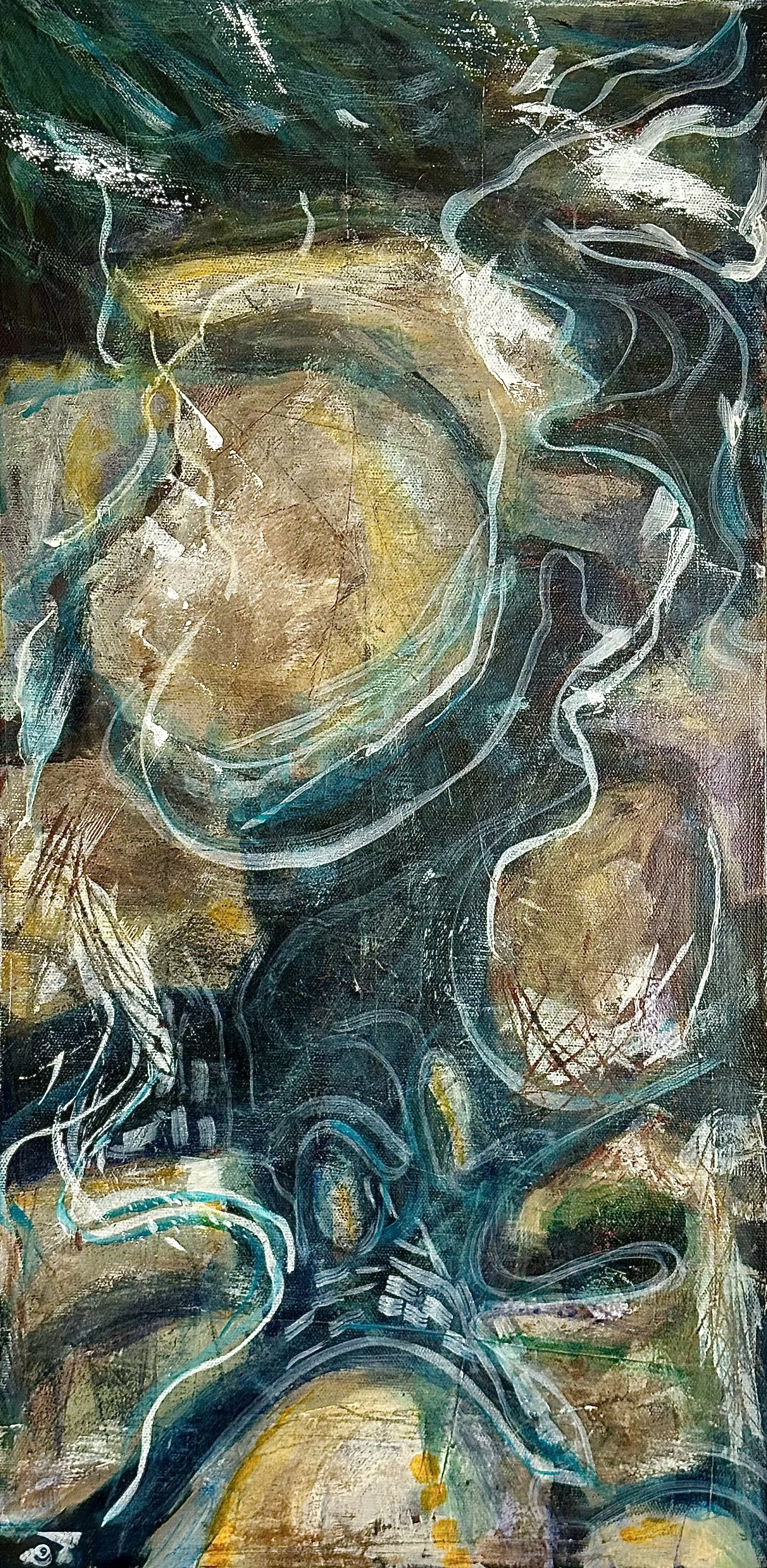 River rocks mixed media on canvas
