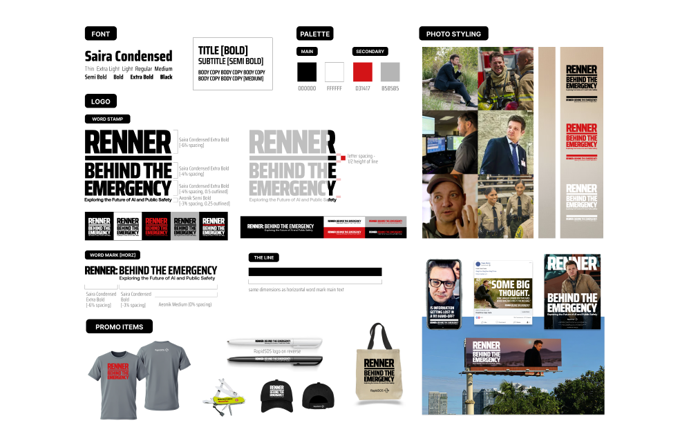 Mini brand exploration for 'Behind the Emergency' documentary campaign starring Jeremy Renner