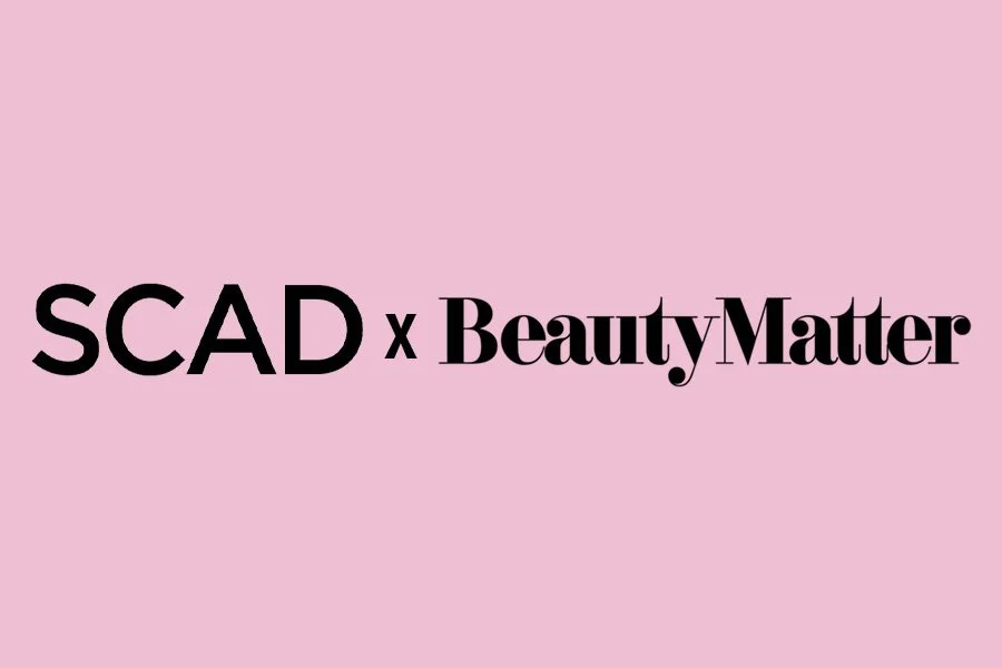 Logo featuring 'SCAD' and 'Beauty Matter' on a pink background with a black 'x' between them.