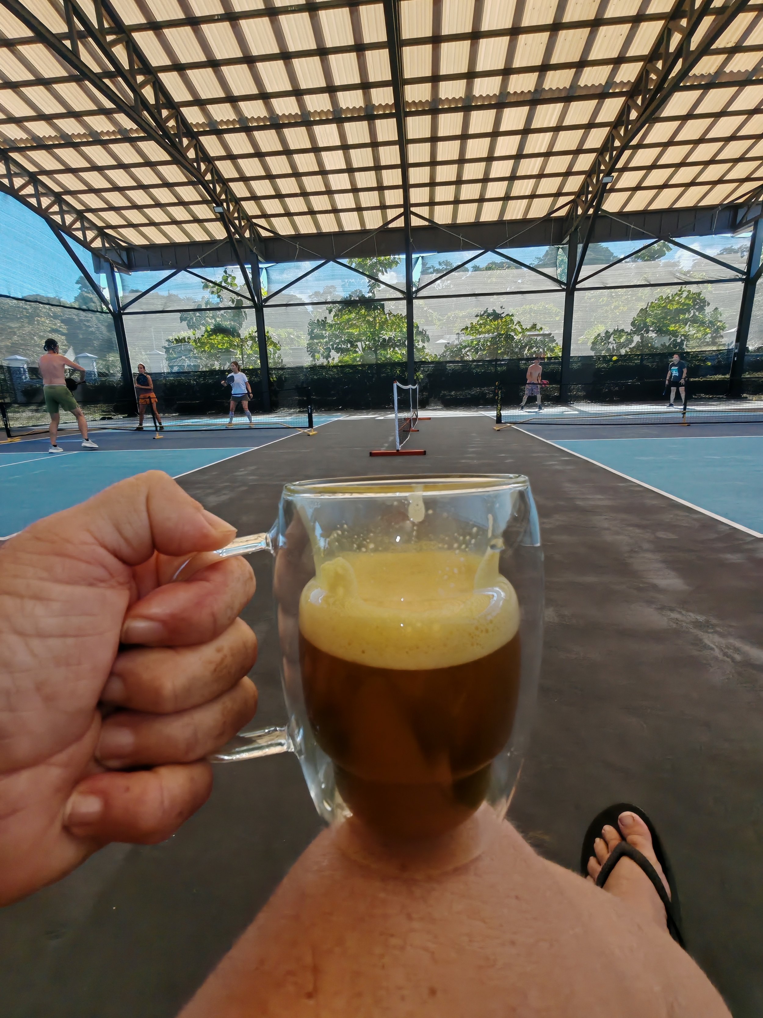 Photo of espresso golden milk at the pickleball courts