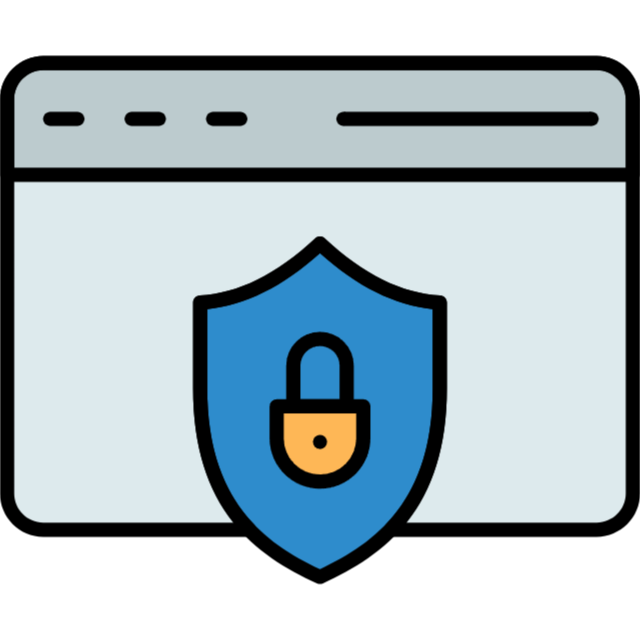 Web browser window with a security shield and padlock icon indicating online security or privacy.