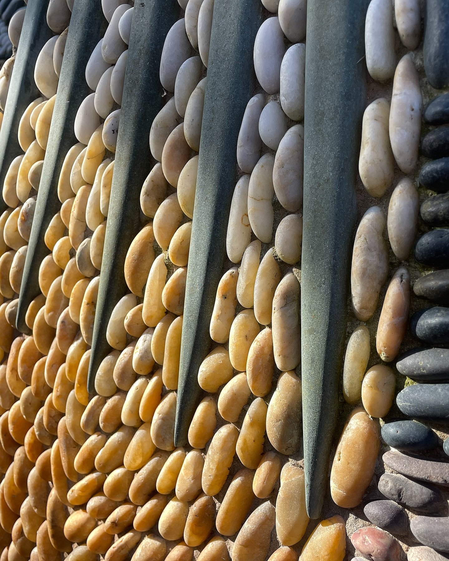A close - up of the &lsquo;Passionflower&rsquo; design for RHS Chelsea. Such a beautiful example of carefully selected pebbles, to produce a wonderful gradient of colours. 
&bull;
&bull;
&bull;
#pebbleart #pebbles #pebblemosaic #closeup #naturalart #