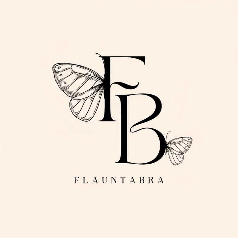 Logo with stylized letters 'F', 'B', and '3' with butterfly illustrations, and the word 'Flauntabra' beneath.