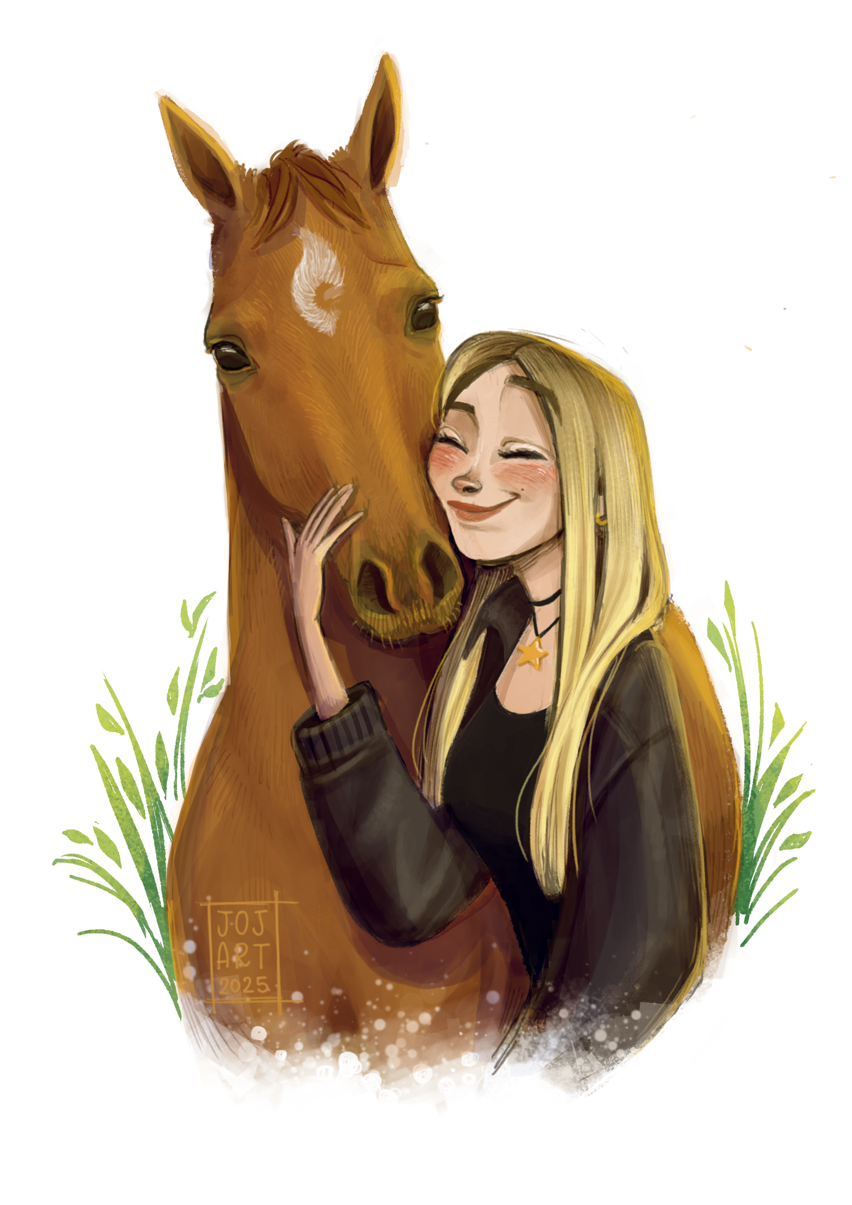 Illustrazione ritratto personalizzato ragazza con cavallo