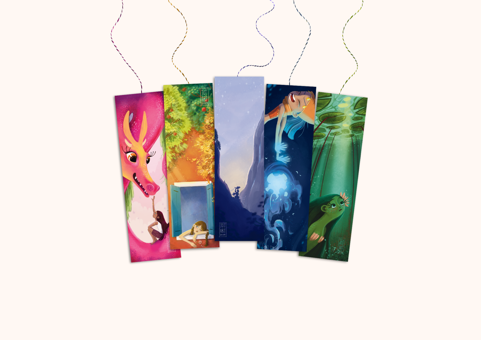 Segnalibri fantasy illustrati in stile cartoon fiabesco