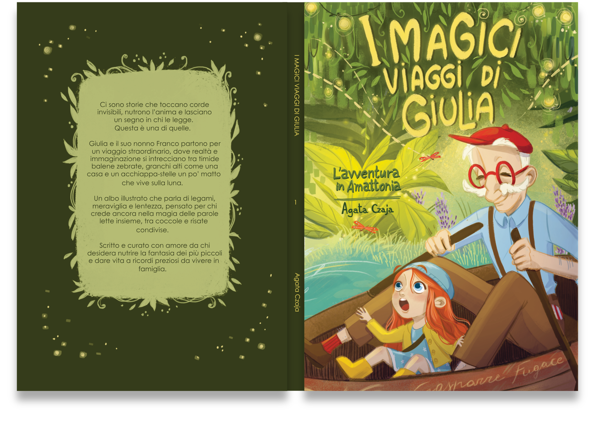 Copertina fronte e retro di "I magici viaggi di Giulia", libro illustrato per bambini
