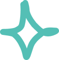 Stylized star-shaped logo with teal lines and a black background.