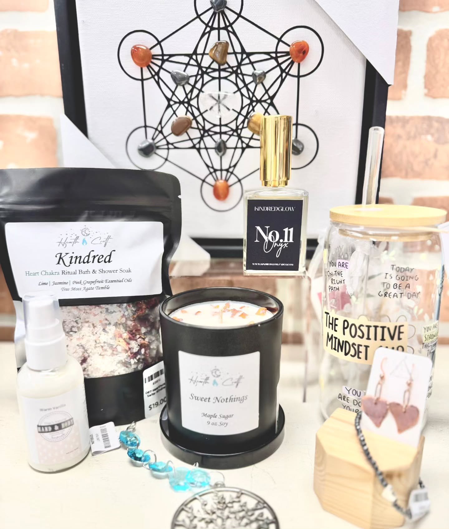 This isn’t your basic “self care” kind of gift. This is curated calm. A vibe reset in a bundle. Crystals, copper, candles, and a mindset jar that says what we’re all thinking.
She’s not asking for much—just her en